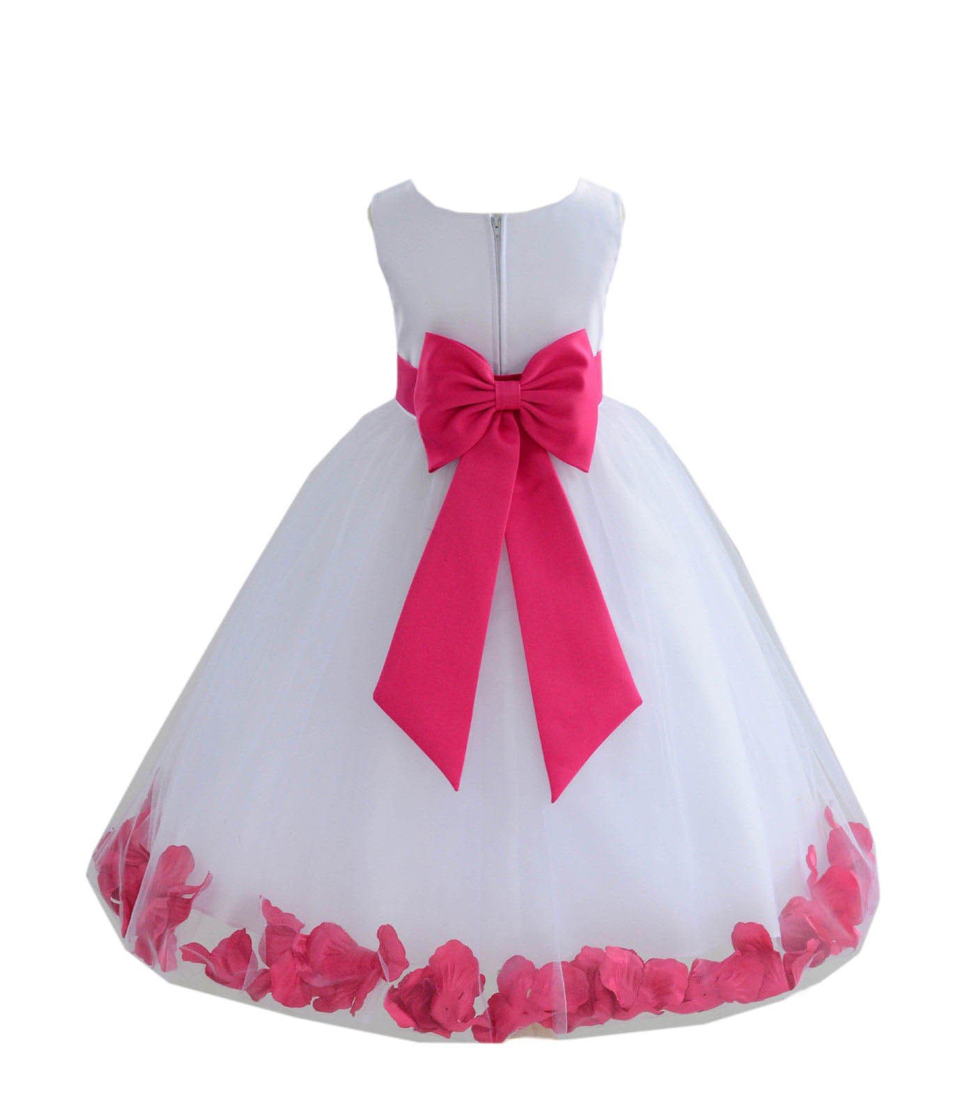 White Tulle Flower Girl Dress with Rose Petals - Elegant Christening Gown 302T for Weddings, Baptisms & Special Occasions