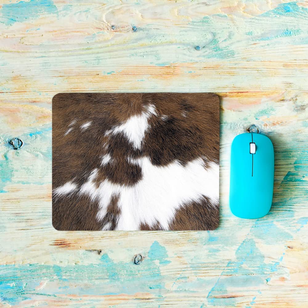 Premium Brown Cowhide Mouse Pad - Soft Hairy Cattle Fur with Non-Slip Rubber Base - 9.5x7.9 Inch Comfortable Desk Mat for Computer & Laptop - Perfect for Office, Gaming & Home Use (Men, Women, Boys & Girls)