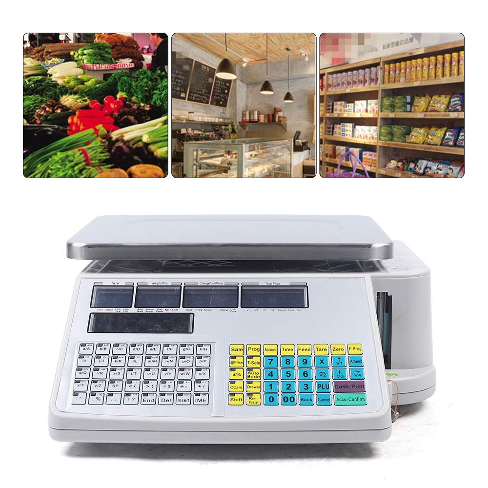 66LB 30KG Digital Price Computing Scale with Printer - Portable Commercial Food Scale for Meat, Kitchen, Deli, Supermarket & Retail Stores - Accurate Weighing Solution for Groceries, Butcher Shops & Farmers Markets (US Stock)