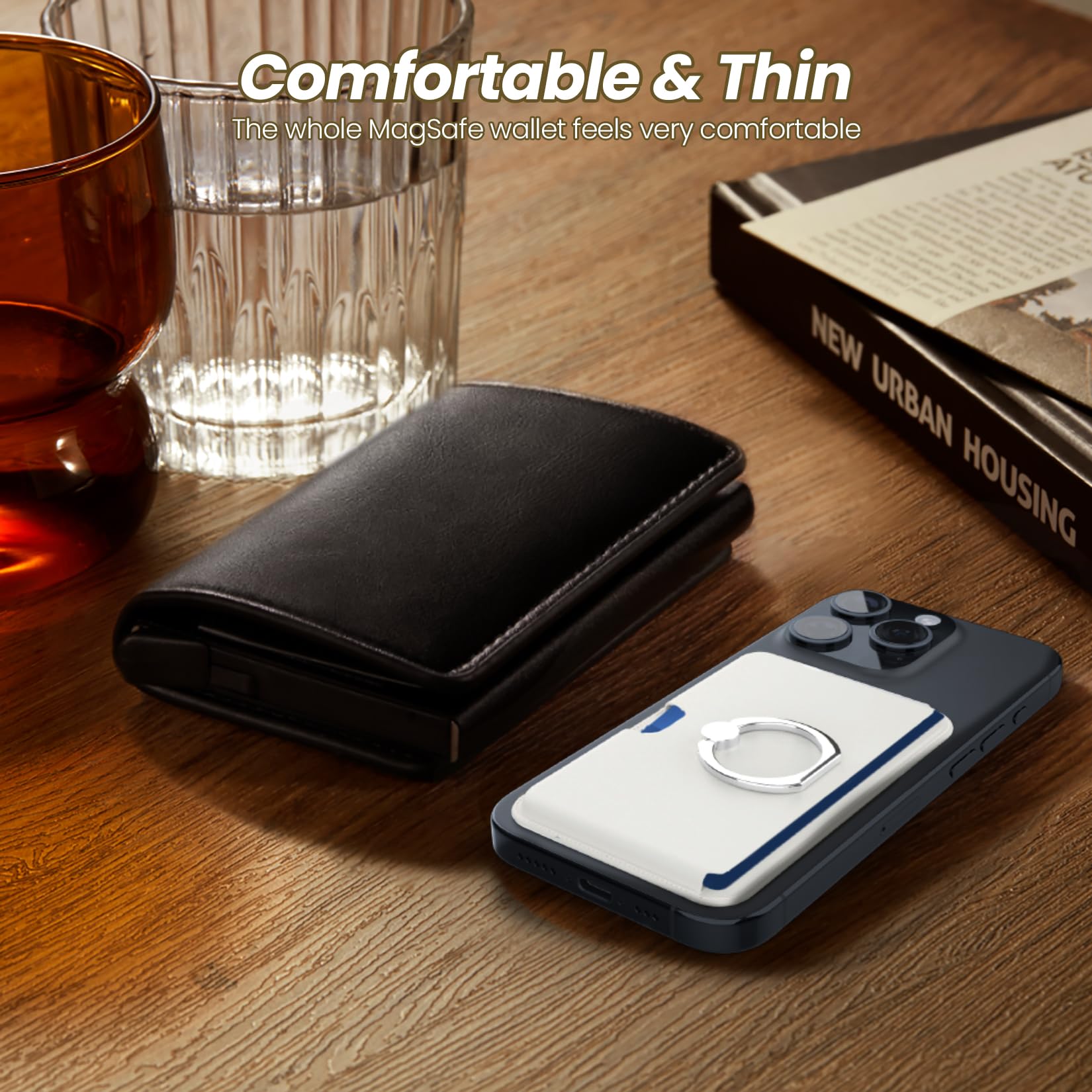 Magnetic Phone Wallet with Ring Holder - Sidepush MagSafe Card Holder, 360° Adjustable Stand for iPhone 15/14/13/12 Pro/ProMax | Slim Wallet Case for Credit Cards & Cash | Perfect for Work, Travel & Everyday Use