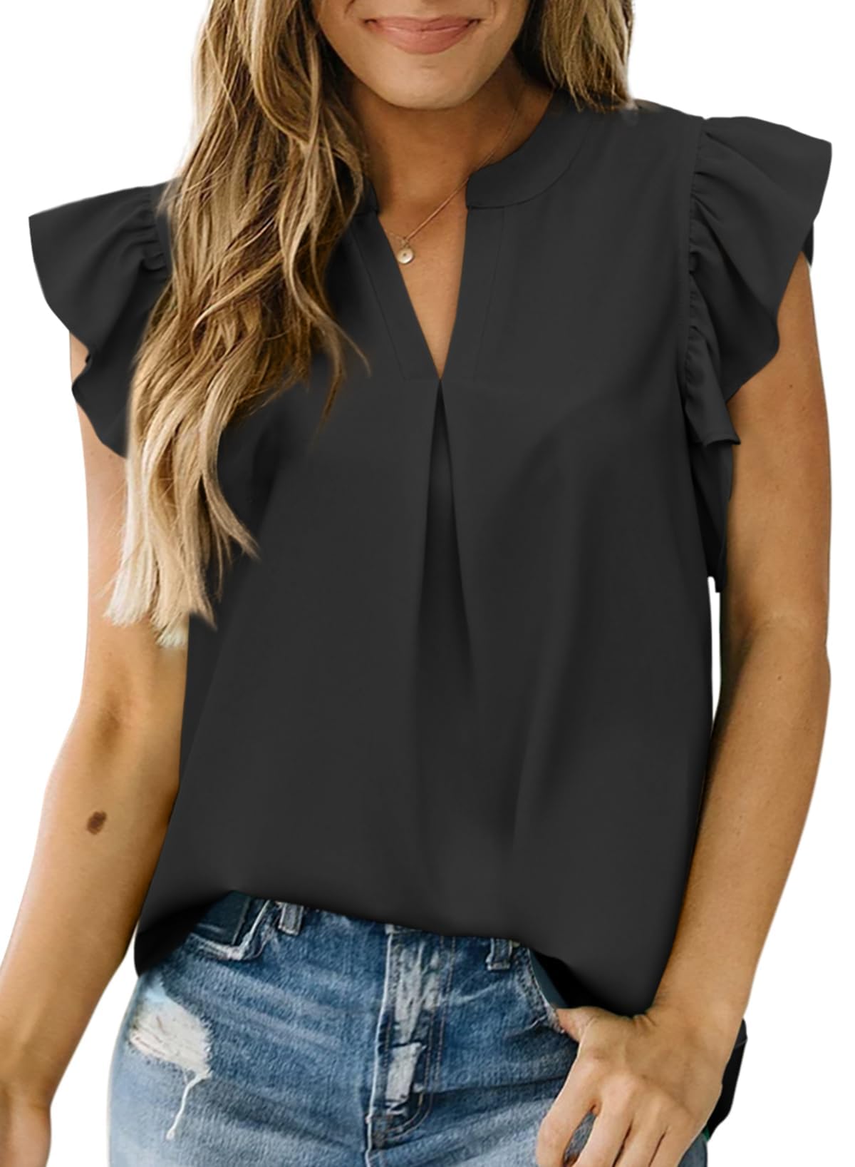 Dokotoo Women's Summer Tops - V Neck Ruffle Short Sleeve Blouse for Casual & Dressy Occasions | Perfect for Office, Date Night & Summer Outings