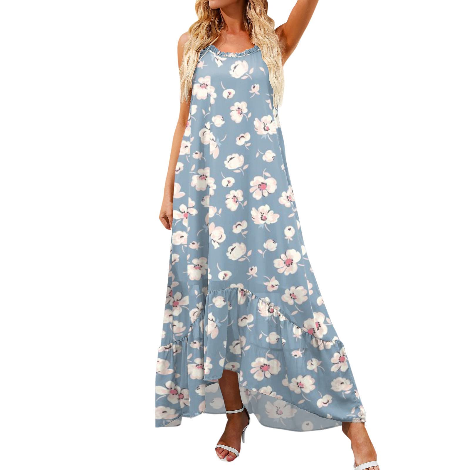 Women's Flowy Pleated Asymmetrical Maxi Swim Dress - Stylish Beach Bathing Suit with Graphic Print for Casual Holiday Wear | Perfect for Pool Parties, Beach Vacations & Summer Getaways
