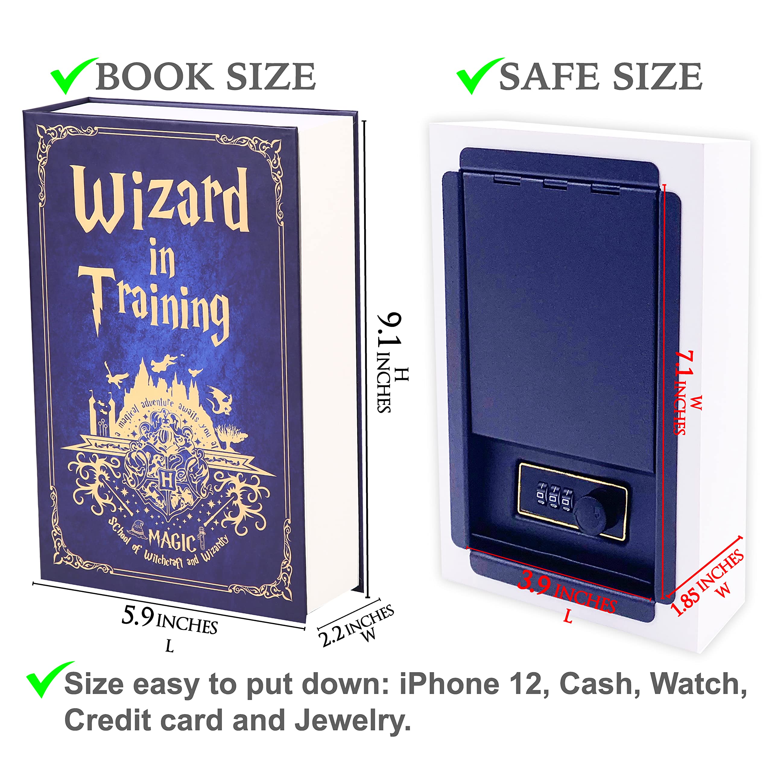 Ulixu Diversion Book Safe with Combination Lock - Secret Metal Cash Box for Money, Jewelry & Valuables - Compact Home & Office Safe for Security & Discreet Storage