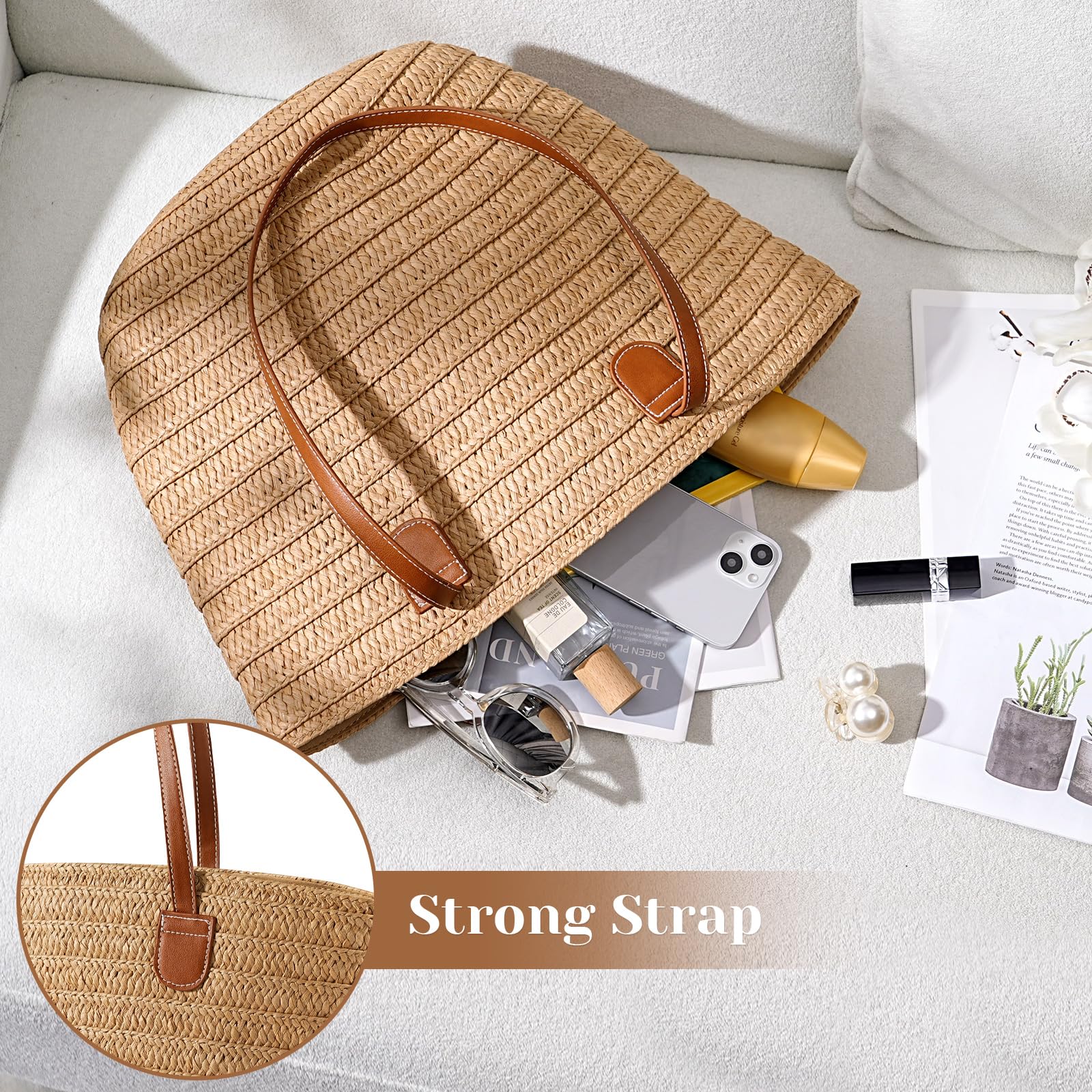 Women's Woven Straw Beach Tote Bag - Summer Mesh Shoulder Bag for Vacation & Travel