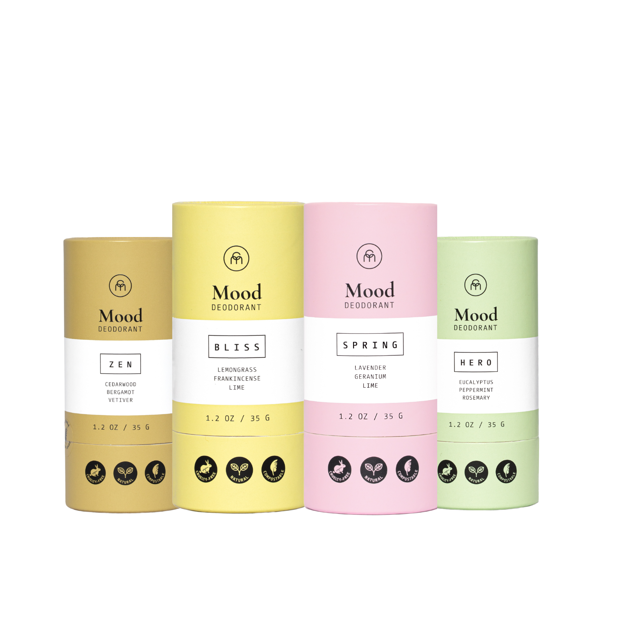 MOOD Deodorant 4 Pack - Natural Essential Oil Infused Aluminum-Free Deodorant for Women & Men | Fresh & Long-Lasting Protection | Perfect for Gym, Work & Daily Use