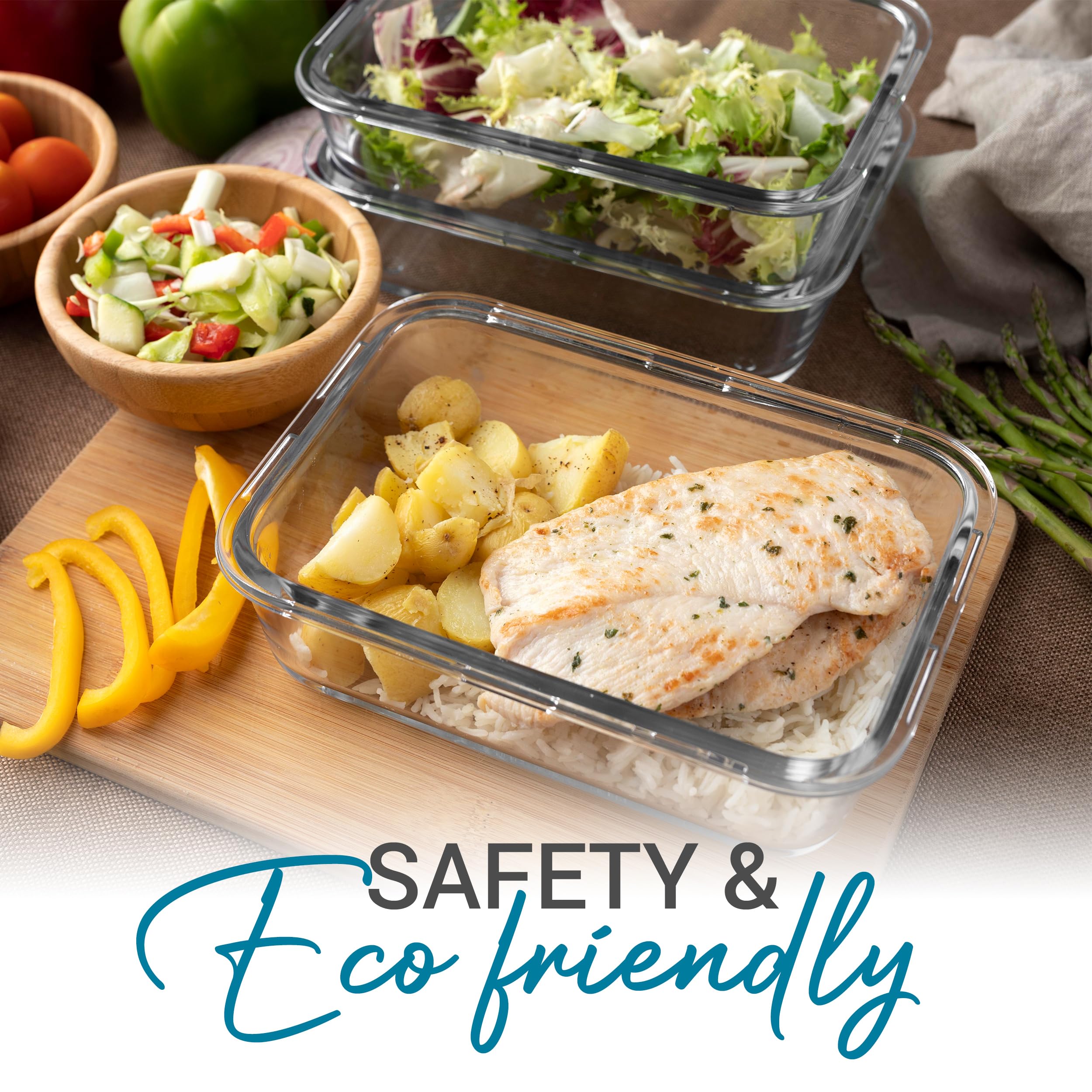 16-Piece Airtight Food Storage Containers Set with 1 Borosilicate Glass Tumbler - Leakproof, Microwave, Freezer & Dishwasher Safe - Includes Wooden Lid, Glass Straw & Cleaning Brush - Perfect for Meal Prep, Leftovers & Office Lunches