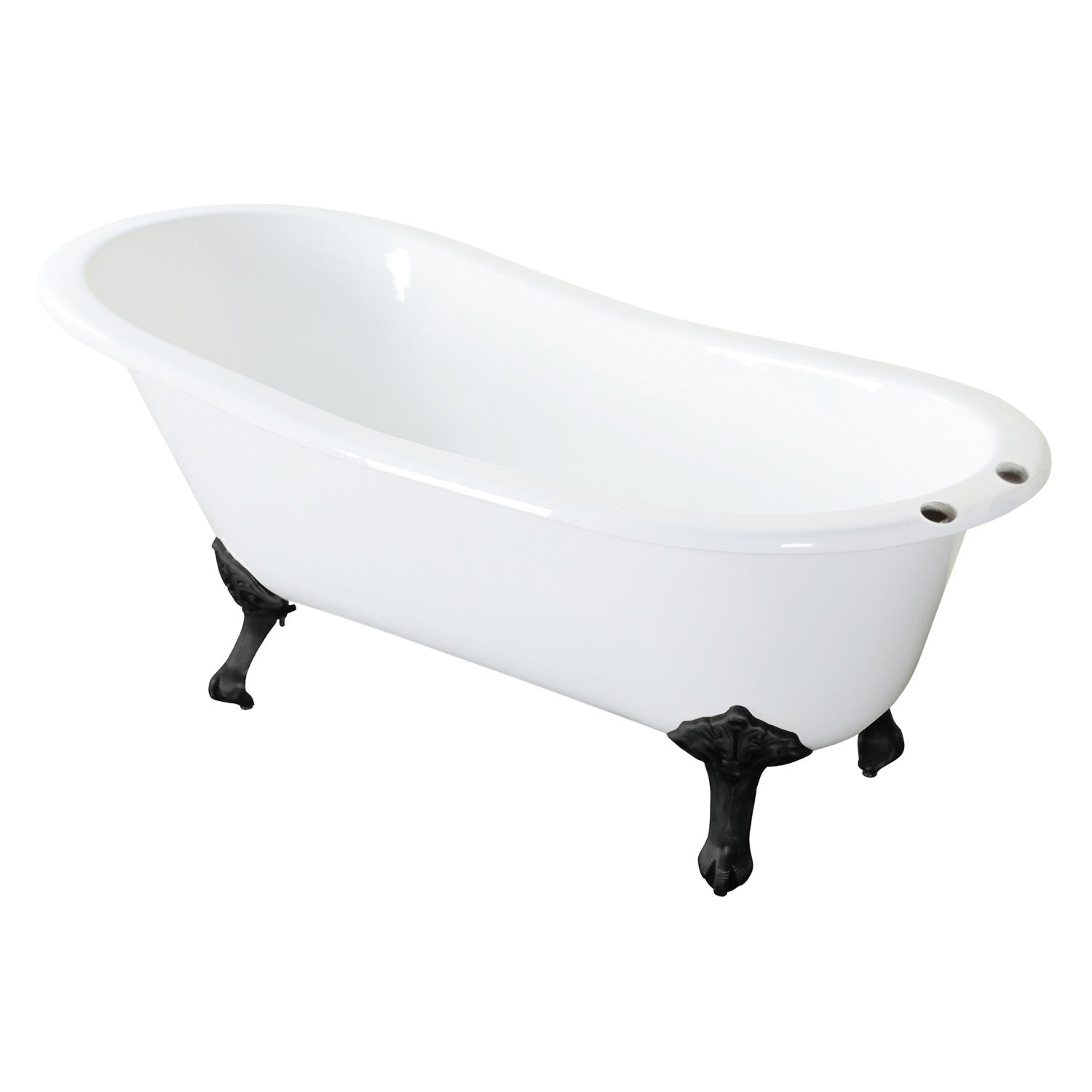 Aqua Eden 67 Inch White Matte Black Cast Iron Oval Single Slipper Clawfoot Bathtub with 7 Inch Faucet Drillings - Vintage Freestanding Soaking Tub for Luxury Bathroom & Spa Retreat