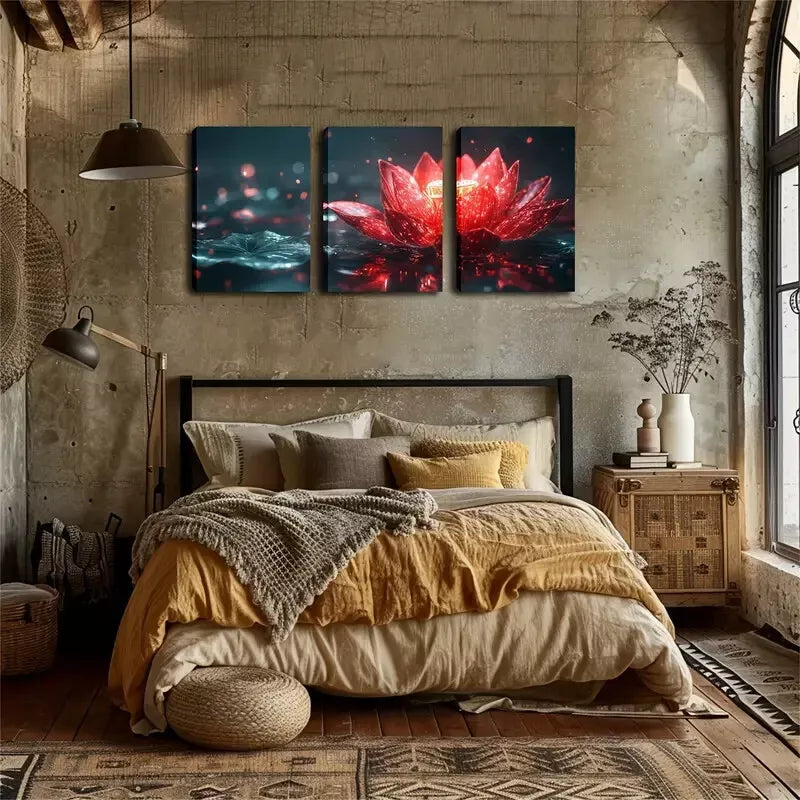 3-Piece Lotus Flower Wall Art Set - Framed Canvas Prints 40x60cm - High Quality Australian Made Red Lotus Paintings - Perfect for Living Room, Bedroom & Office Decor - Ready to Hang Home Wall Decor