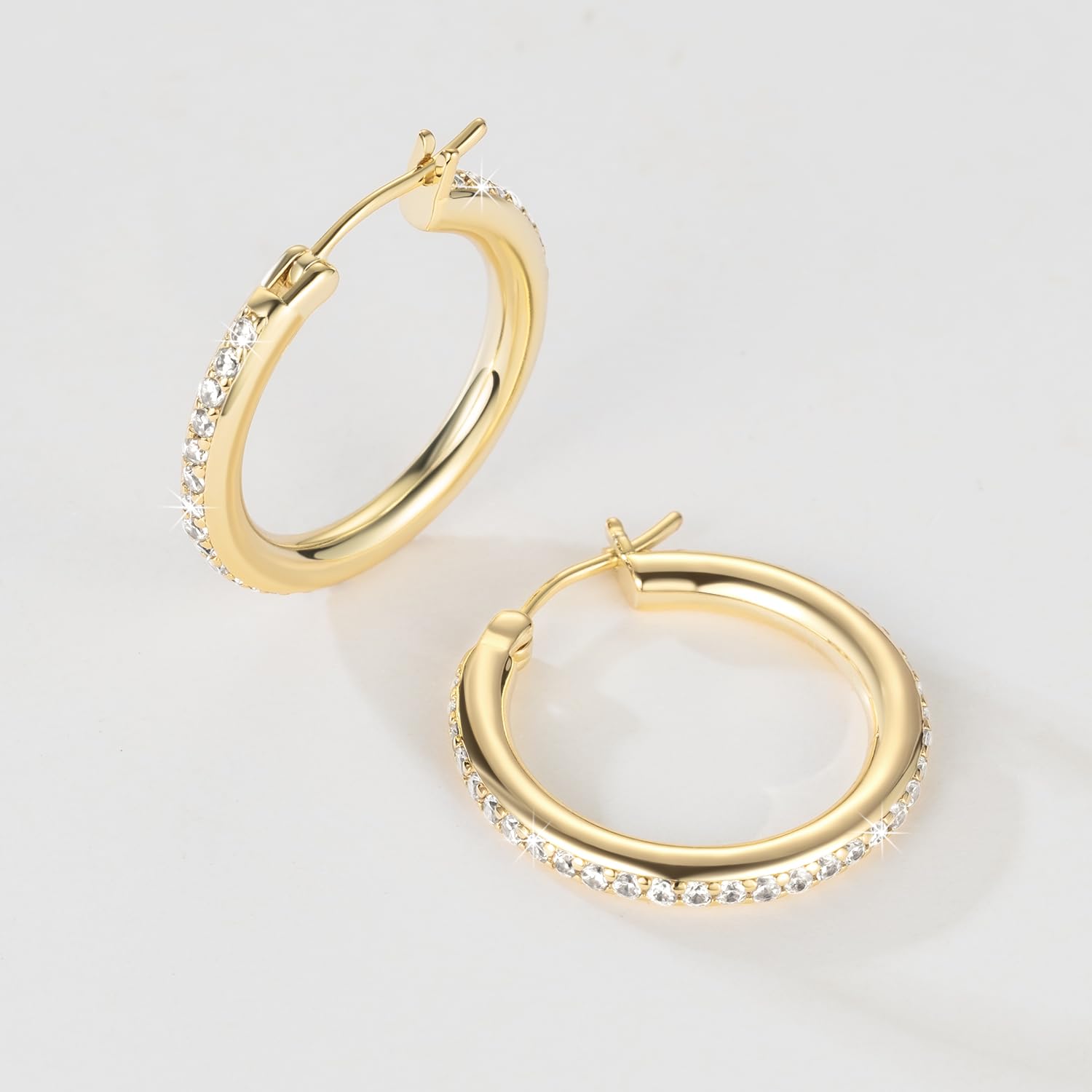 14K Gold Hoop Earrings for Women - U-Shaped & Circle Cubic Zirconia Earrings (25mm & 35mm) | Elegant Everyday Jewelry for Work, Parties & Special Occasions