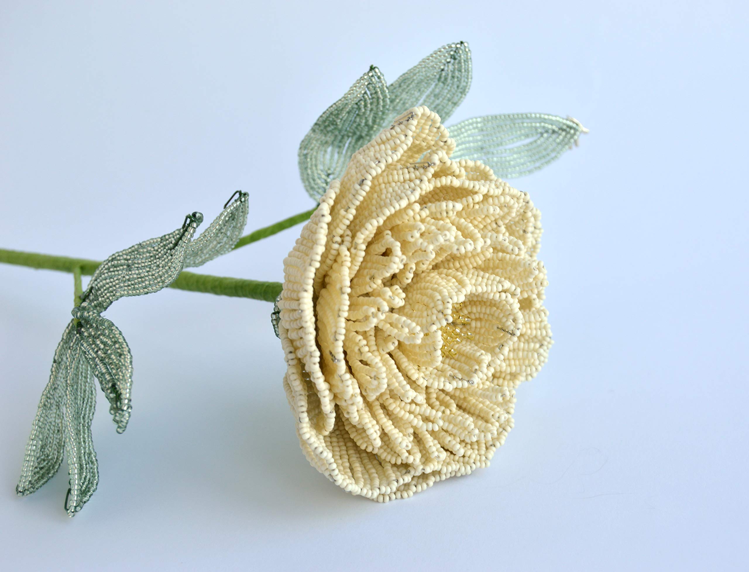 French Beaded Artificial Peony Flower Bouquet - Set of 4 Handmade Beaded Flowers in Vase for Home & Office Decor - Perfect for Wedding Centerpieces, Table Decorations & Gift Giving
