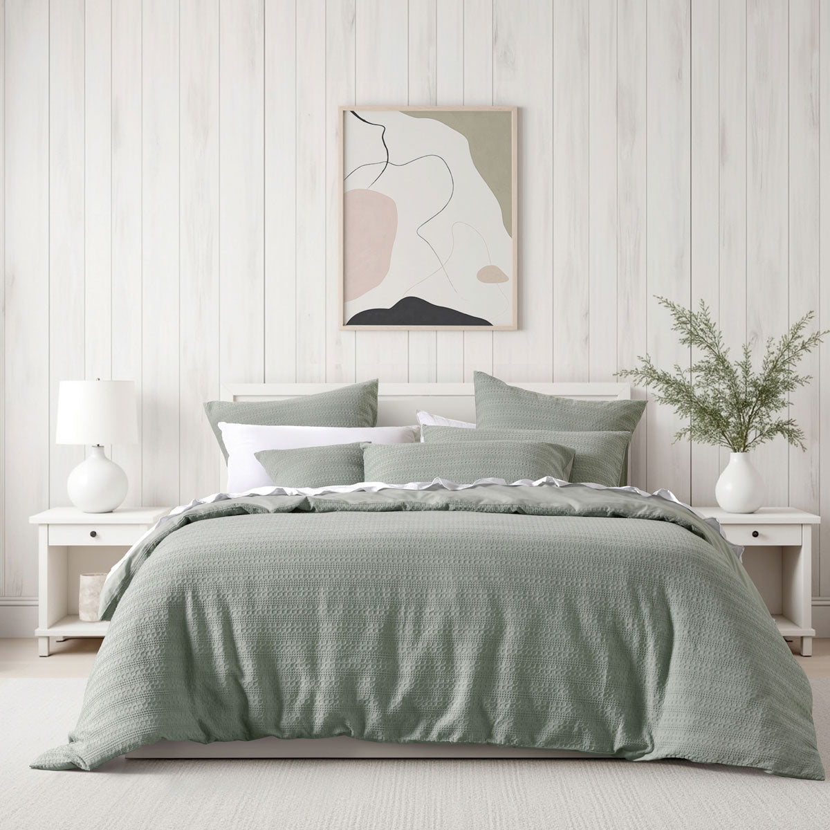 Bianca Kahlani Sage Green Waffle Weave Quilt Cover Set - Queen Size Bedding, Soft & Breathable Cotton Duvet Cover for Cozy Bedroom Decor