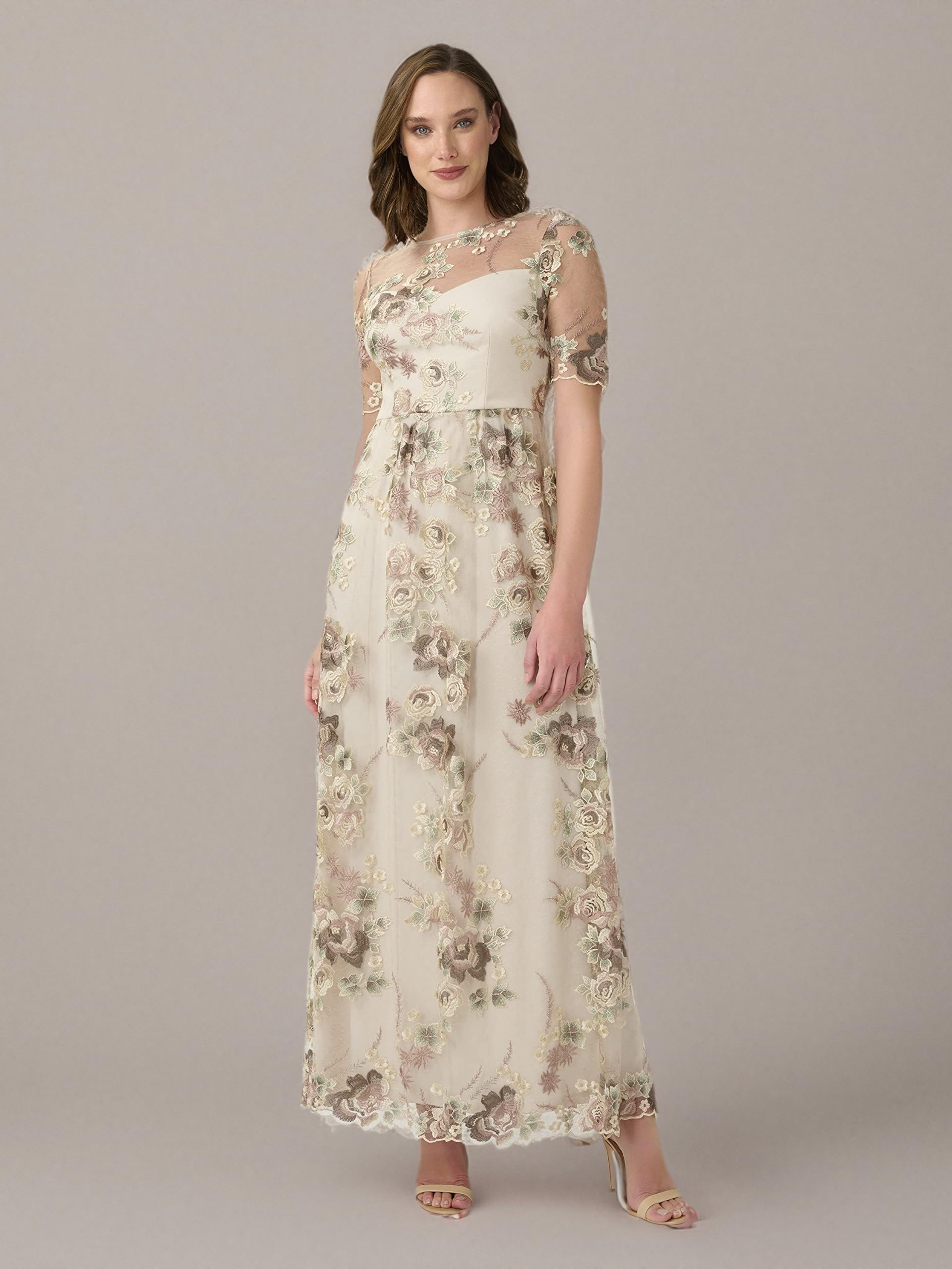 Adrianna Papell Women's Elegant Long Embroidered Evening Gown - Perfect for Weddings, Galas & Formal Occasions
