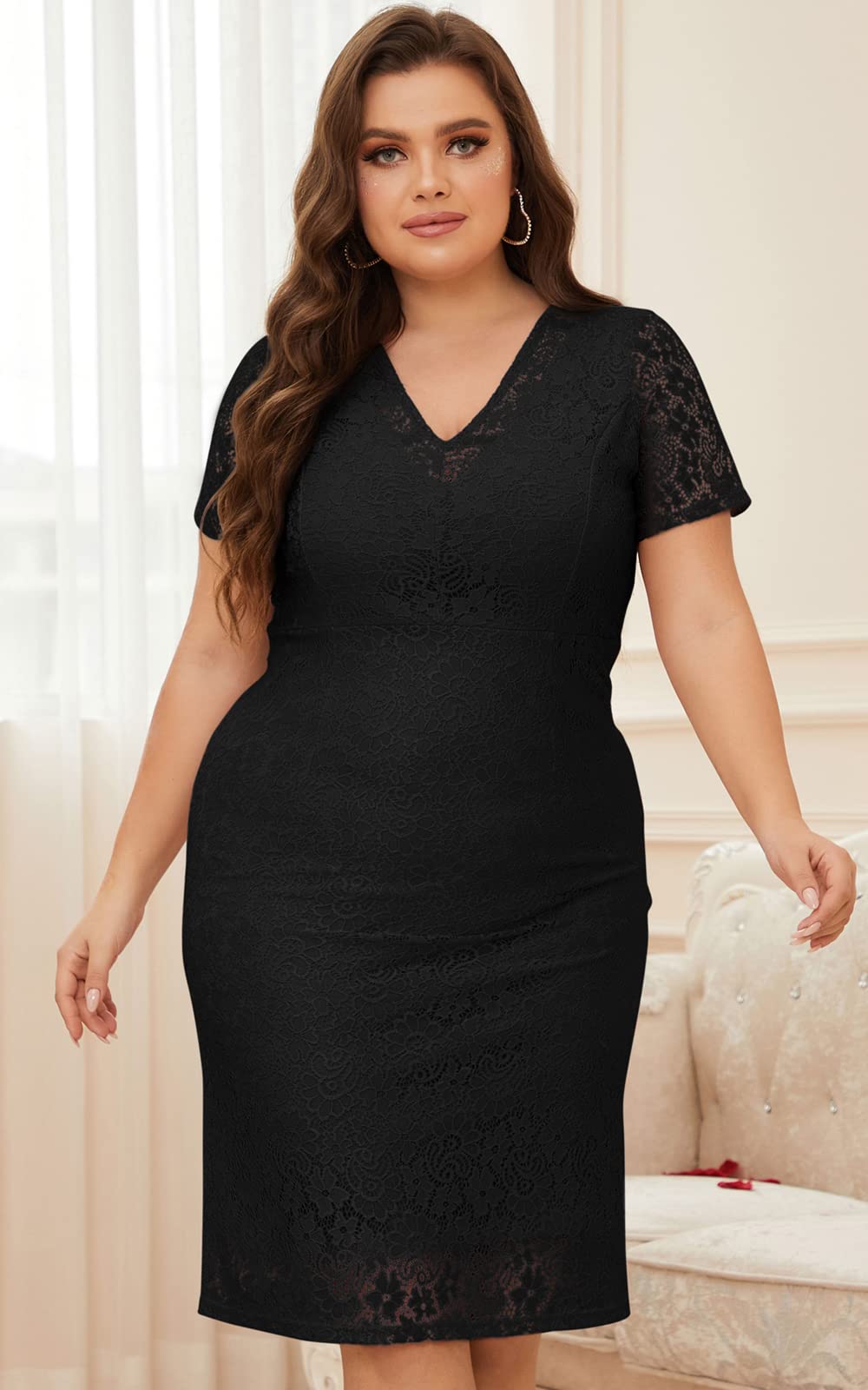 Sexy Plus Size Bodycon Wrap Cocktail Dress for Women - Lace Summer Party Dress for Night Out, Date Night & Special Occasions