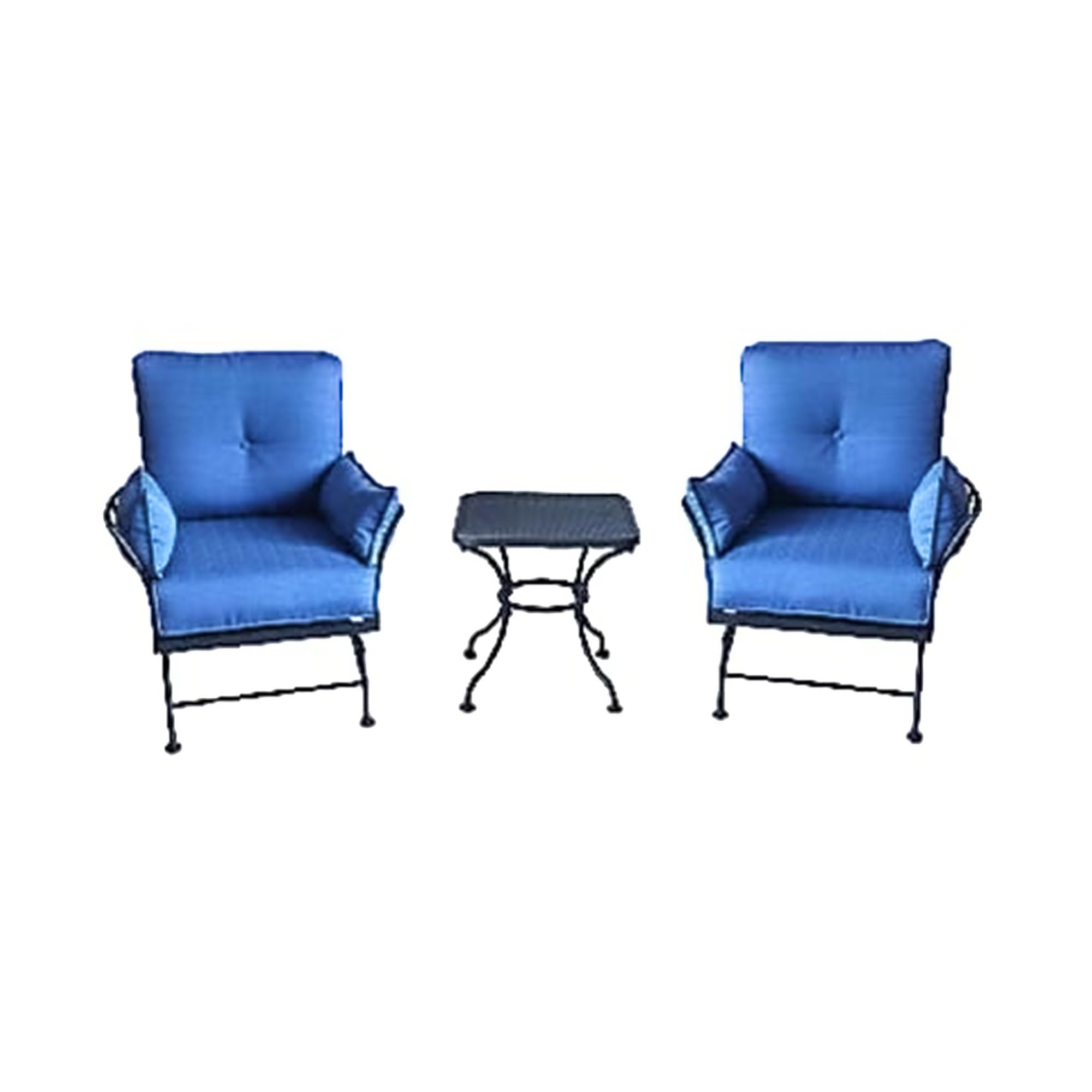 Uptown 3-Piece Outdoor Bistro Set with 2 Cushioned Metal Chairs & Square Table - Patio Garden Furniture for Porch, Balcony, and Backyard Relaxation