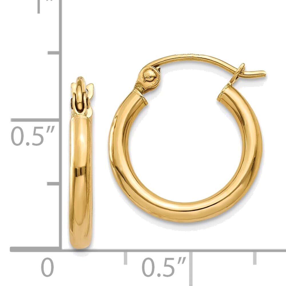 10K Yellow Gold 2mm Polished Tube Hoop Earrings - Elegant Everyday Jewelry for Women, Perfect for Work, Date Night & Special Occasions
