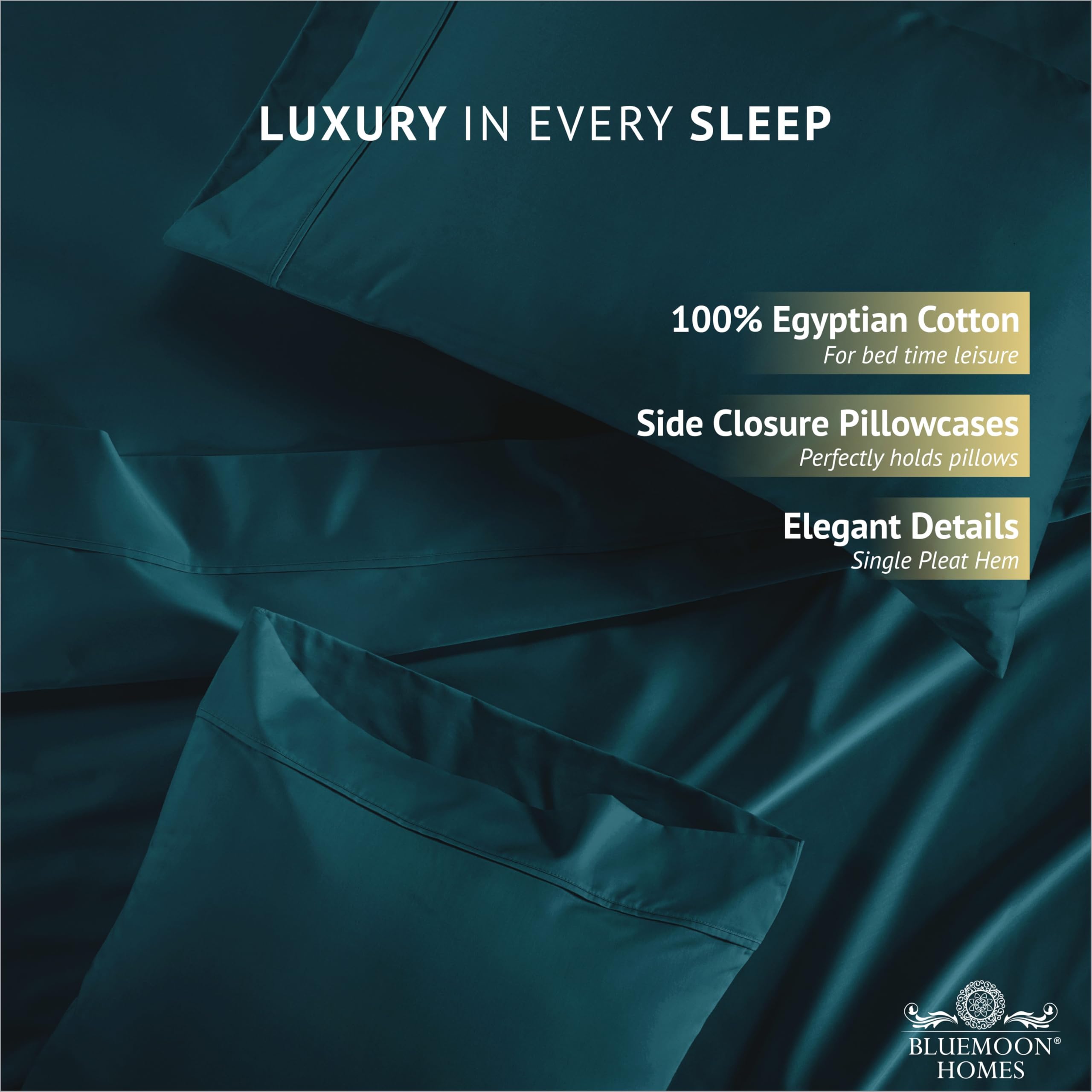 Bluemoon Homes Luxury 1000 Thread Count Egyptian Cotton Full Size Sheet Set - 4 Piece Bed Sheets with 18