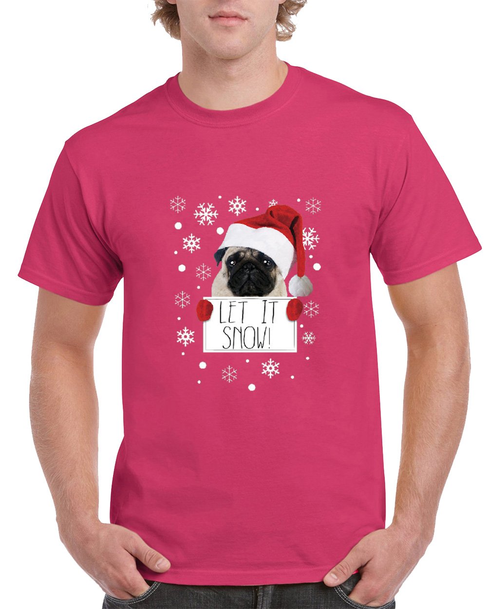 Pug Life Let It Snow Men's T-Shirt - Funny Dog Lover Crew Neck Tee for Winter - Perfect for Christmas Gifts & Casual Wear