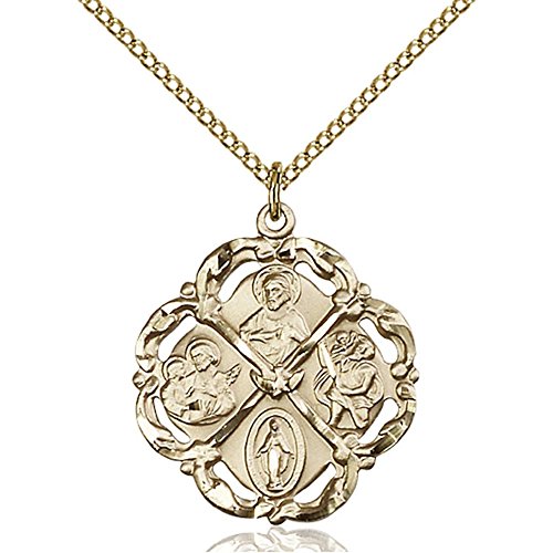 5-Way Gold Filled Pendant Necklace - 1 x 7/8 Inch with Matching Gold Filled Lite Curb Chain | Elegant Jewelry for Women, Gift for Her, Birthday, Anniversary, Wedding, Party & Everyday Wear