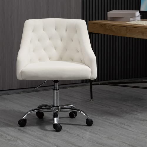 Luxury Velvet Swivel Office Chair - Adjustable Ergonomic Desk Chair with Soft Seat for Home Office, Living Room & Bedroom - Modern Computer Task Chair for Comfortable Working (White)