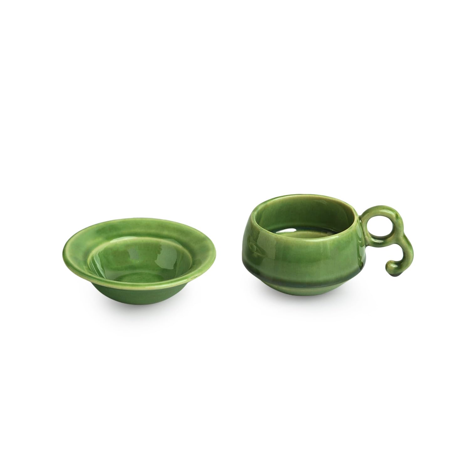 ExclusiveLane 'Jade Forest' 6-Piece Ceramic Tea Cup Set with Saucers (120ml, Jade Green) - Dishwasher & Microwave Safe Coffee Mugs for Chai, Tea & Hot Beverages | Perfect for Home, Office & Gifts