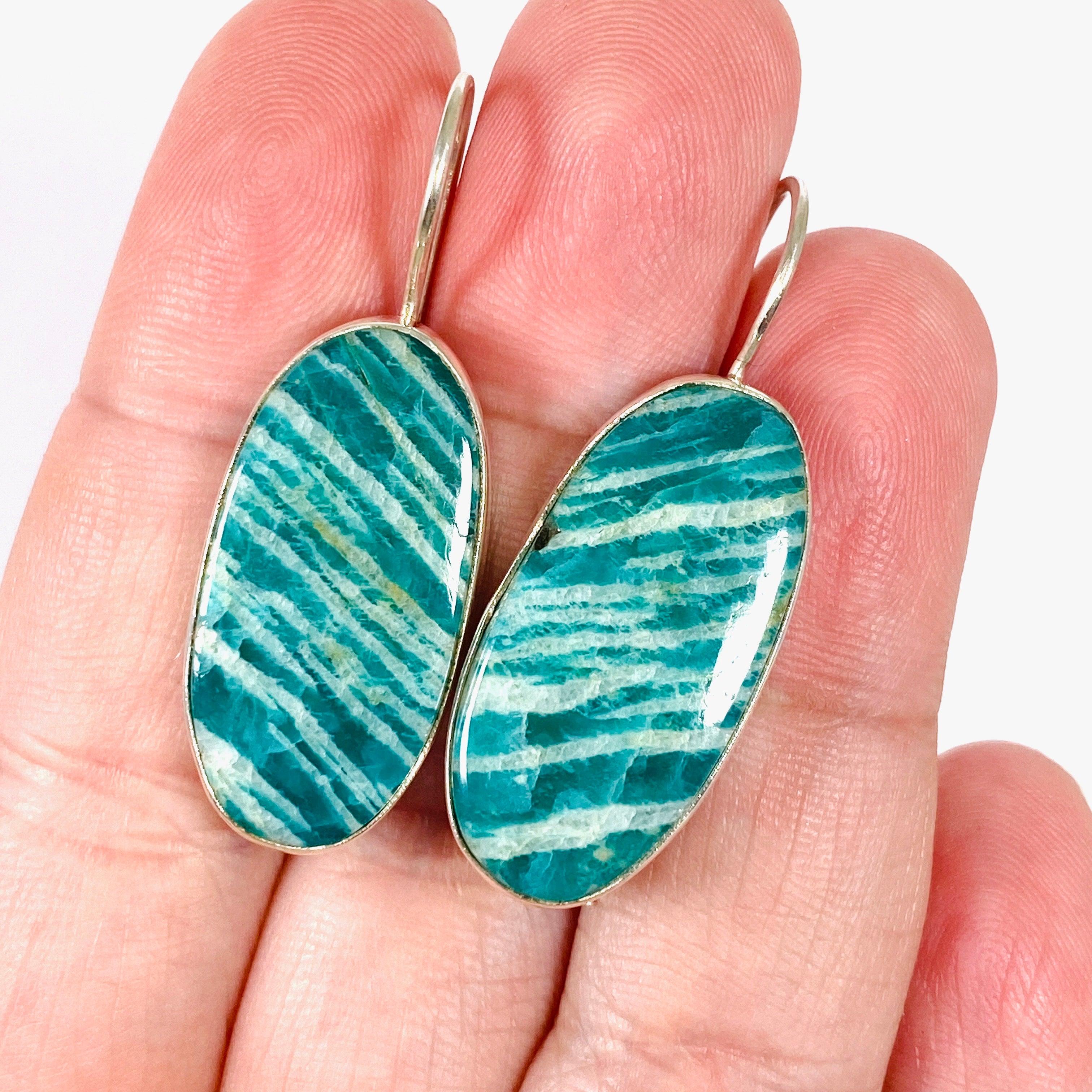 Amazonite Oval Fixed Hook Earrings for Women – Elegant Green Gemstone Jewelry Gift – Perfect for Weddings, Parties & Everyday Wear KEGJ1320
