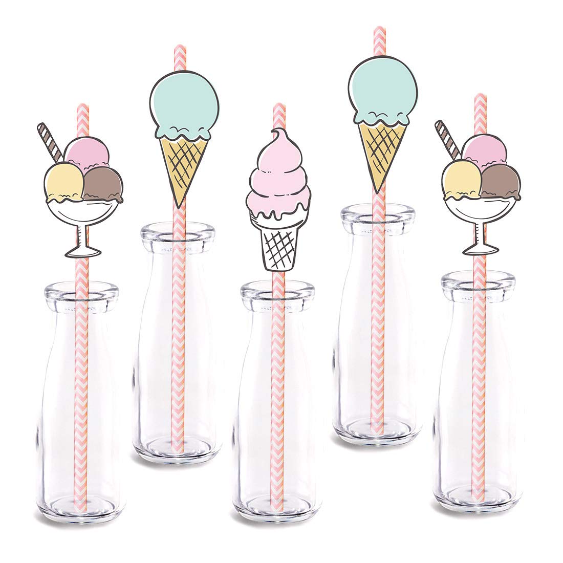 Colorful Paper Straws for Ice Cream Party - 24-Pack Decorative Drinking Straws for Summer, Baby Showers & Birthday Celebrations - Perfect for Dessert Tables, Milkshakes & Party Decorations