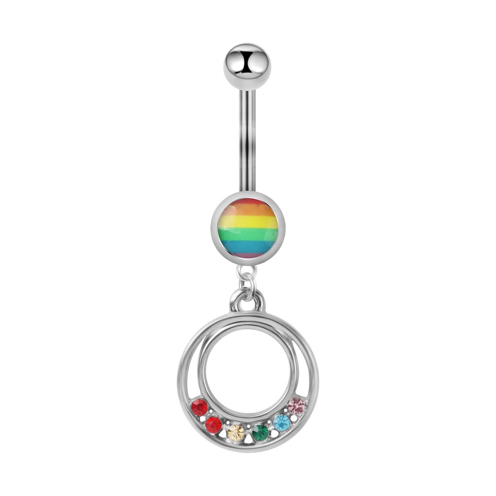 Rainbow LGBT Pride Dangle Belly Button Rings | Stainless Steel Navel Piercing Jewelry for Women | Perfect for Pride Month, LGBTQ+ Events & Body Piercing Fashion