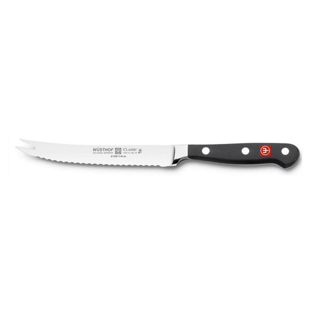 Wusthof Classic Tomato Knife - 5-inch Stainless Steel Blade with Black Handle - Perfect for Slicing Tomatoes, Fruits & Soft Vegetables - Ideal for Home Kitchens & Professional Chefs