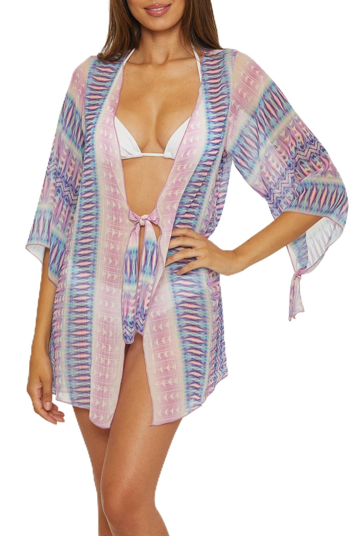BECCA Women's Tulum Chiffon Tunic - Flowy Abstract Print Casual Blouse for Summer, Beach Cover Up, Vacation Wear & Boho Outfit