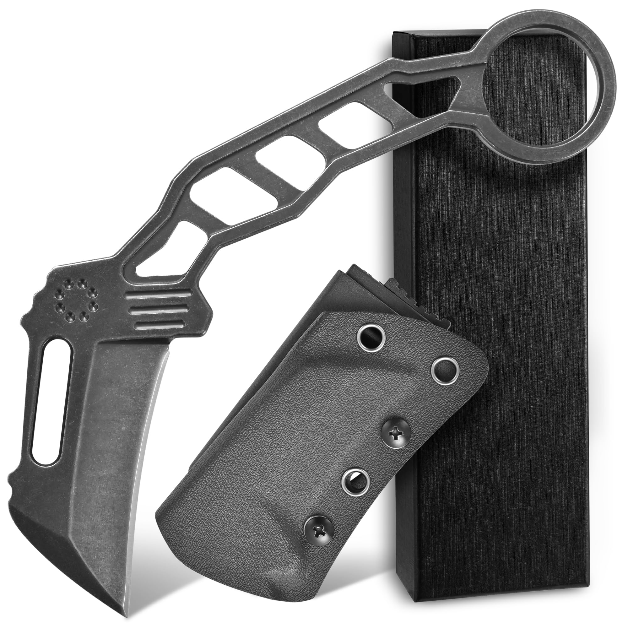 D2 Steel Fixed Blade Knife - Ccanku C1120 Outdoor Survival Knife with Kydex Sheath | All Steel Handle Claw Knife for Camping, Hunting & Bushcraft (Black) | Perfect for Wilderness Adventures & Tactical Use