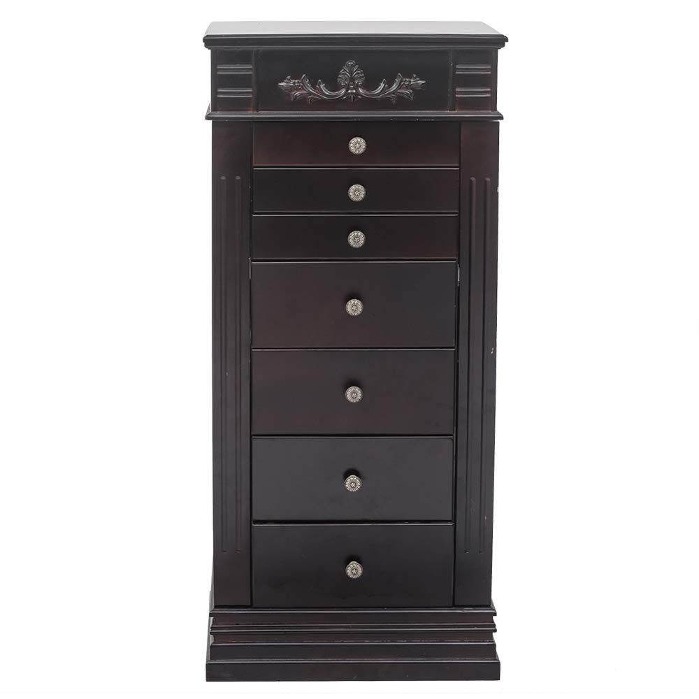 Henf Standing Jewelry Armoire Cabinet with Mirror - Large Jewelry Storage Chest with 8 Drawers, 2 Side Doors & 16 Necklace Hooks | Perfect for Bedroom, Closet & Dressing Room Organization