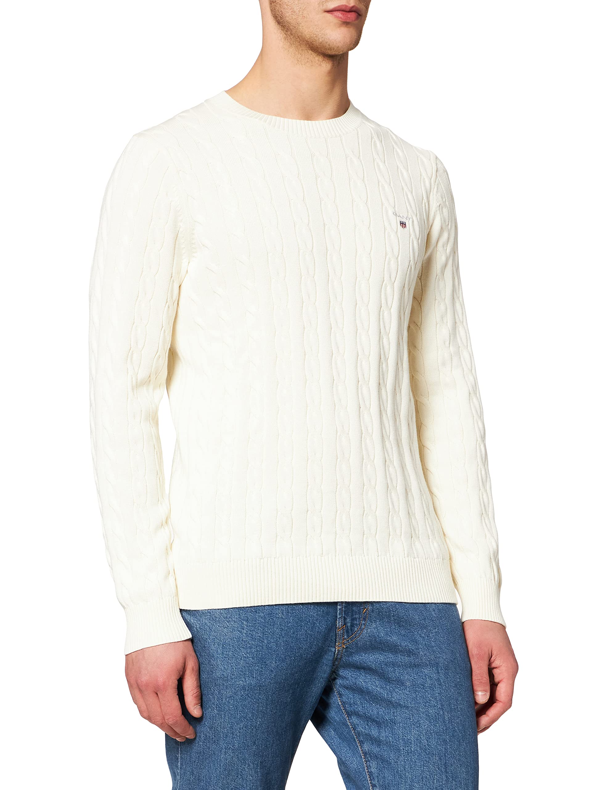 GANT Men's Cotton Cable Knit Sweater - Classic Crewneck Pullover for Casual Wear & Winter Outfits | Office, Date Night, Weekend Style