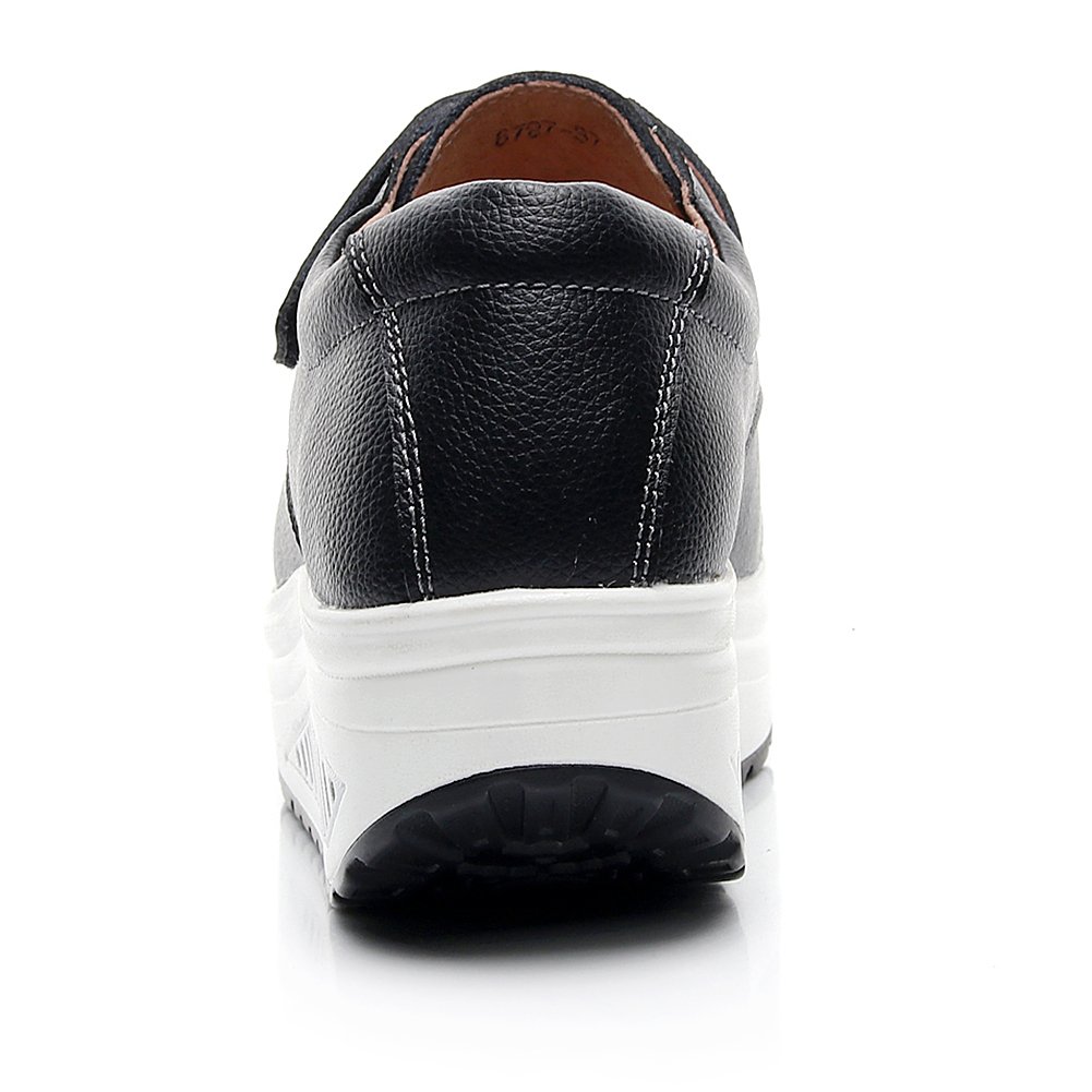 Rismart Women's Comfortable Wedge Rocker Sneakers - Smooth Leather Fashion Fitness Shoes for Walking, Workout & Casual Wear