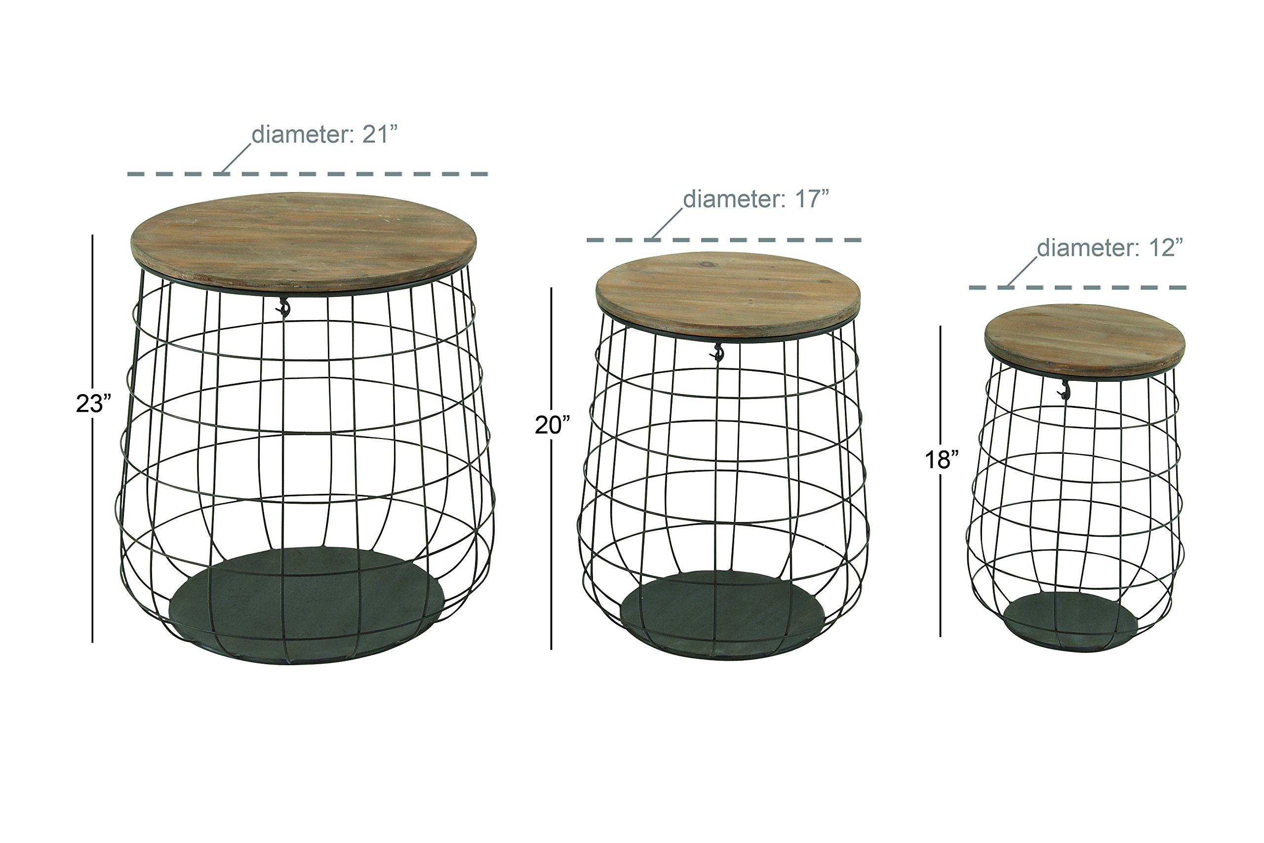 Deco 79 Set of 3 Large Metal and Wood Storage Baskets - 18, 20, 23 Inch Height - Rustic Brown Home Decor for Living Room, Bedroom, or Office Organization