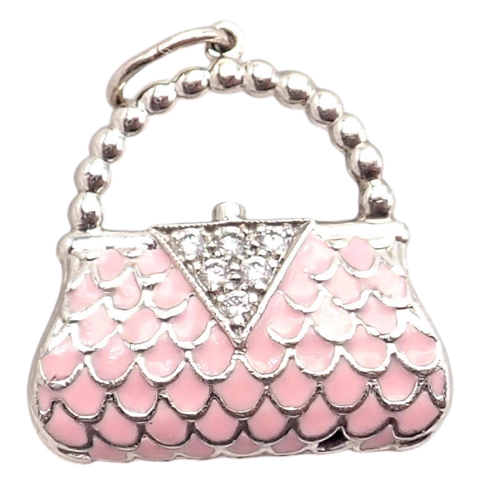 Tiffany & Co. Platinum Pink Enamel Diamond Handbag Charm Pendant - Elegant Jewelry Accessory for Luxury Bags & Purses