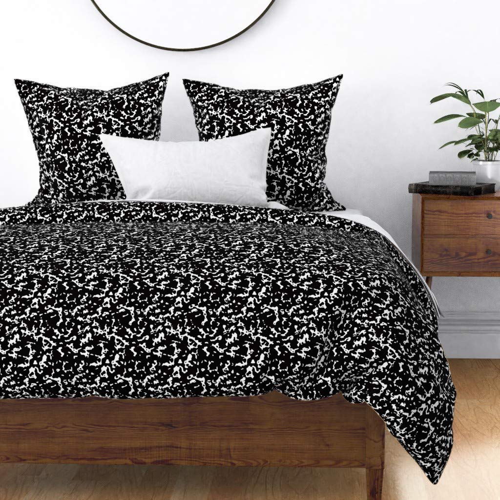Black & White Retro Memphis Marble Duvet Cover - Full/Queen Size Cotton Sateen Bedding Set | 1980s 1990s Abstract Monochrome Print | Perfect for Kids' Rooms, Guest Bedrooms & Vintage-Themed Decor