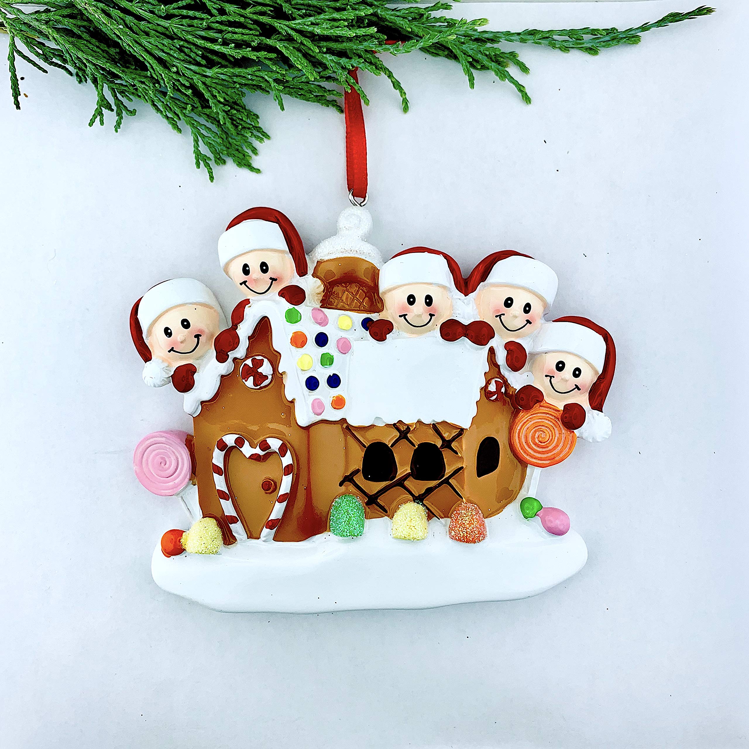 Personalized Gingerbread House Christmas Ornament - Custom Family of 5 - Handmade Holiday Decor for Tree, Gift & Festive Home Decoration