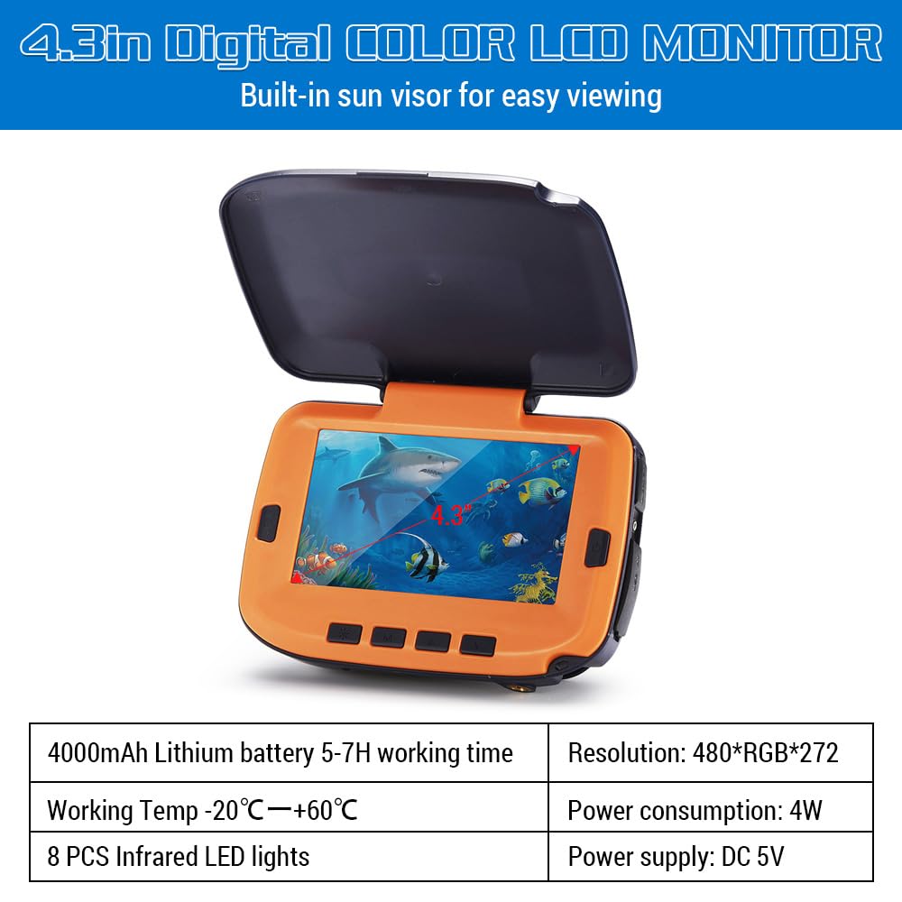 **4.3 Inch LCD Digital Underwater Fishing Camera with 120° View, 300K Pixels & Night Vision - Ideal for River, Ice, and Deep Sea Fishing Adventures**