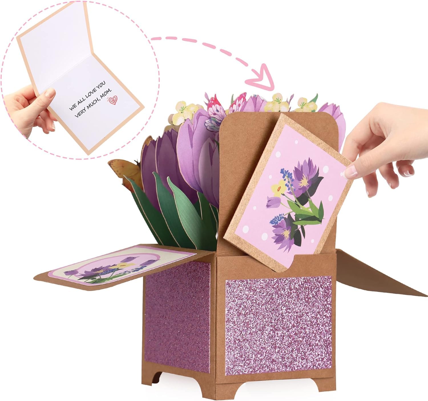 Giiffu 3D Pop Up Greeting Card - Mother's Day Purple Tulips Bouquet Birthday Card with Note & Envelope | Floral Greeting Cards for Women, Anniversary, Valentine's Day, Get Well Soon | Perfect for Gifts, Home Decor, and Special Occasions