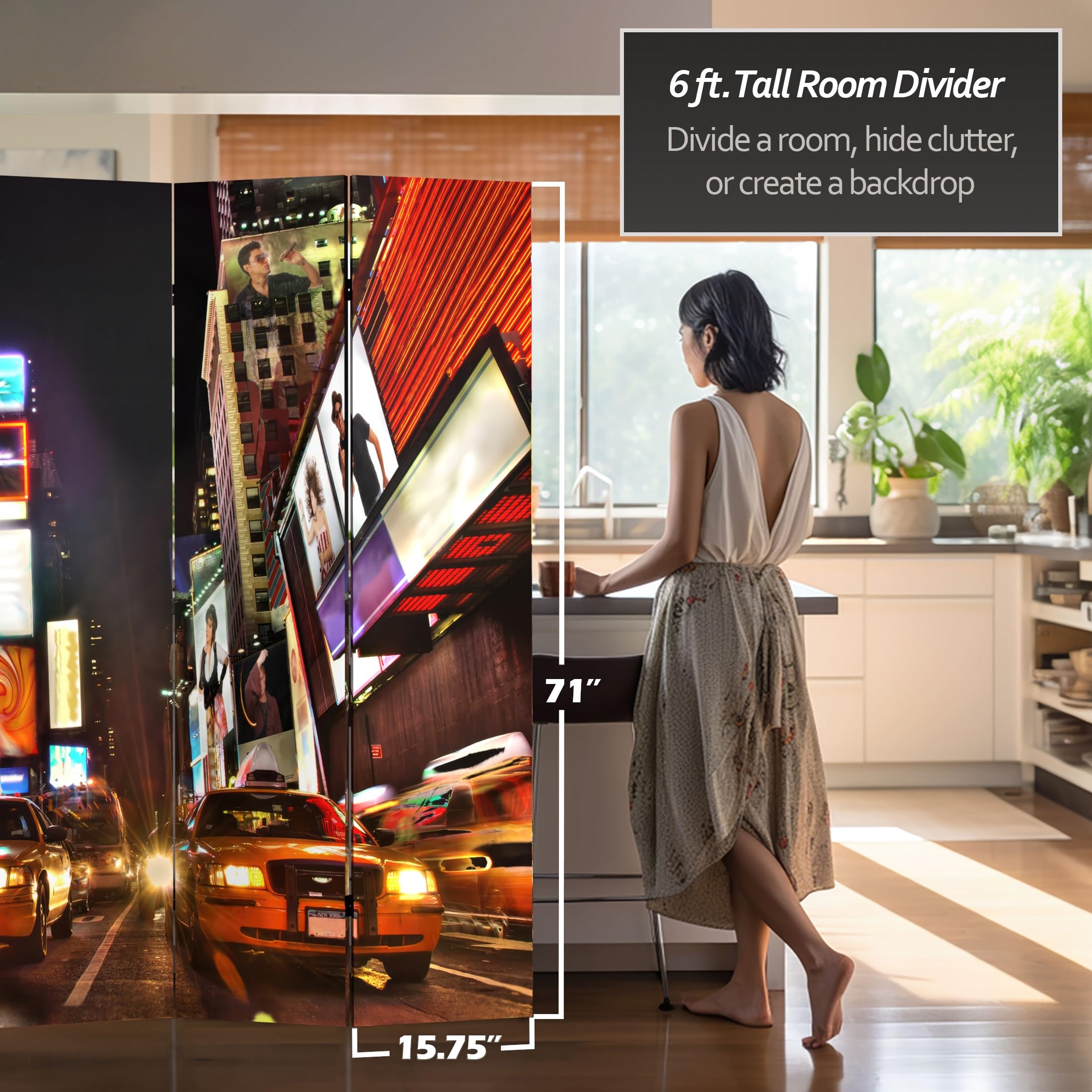 6 ft. Tall Double Sided NY Taxi Red Lantern Room Divider - 71.25