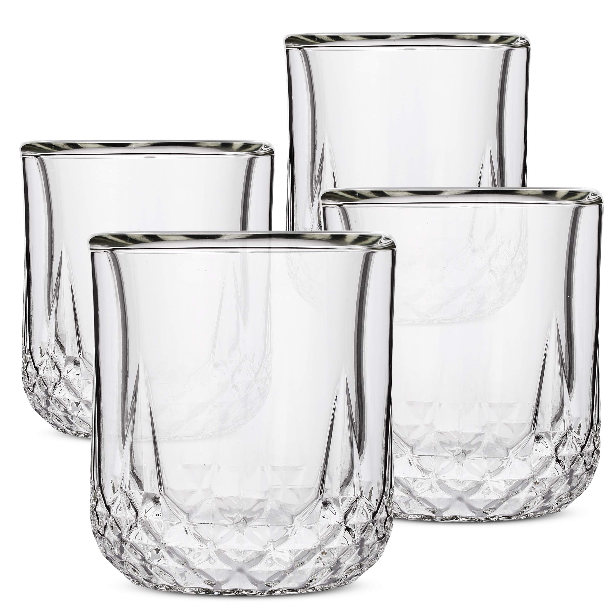 BTaT Double Wall Whiskey Glasses Set of 4 - Premium Bourbon, Scotch, Cocktail & Old Fashioned Drinking Glasses - Ideal for Whiskey Tasting, Home Bar & Gift Giving