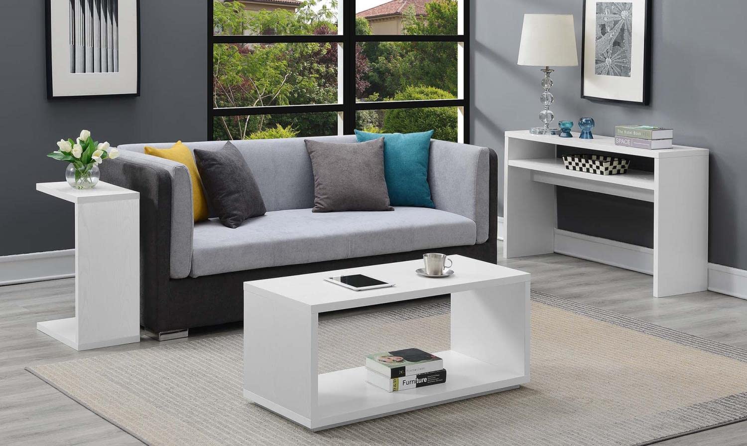 Convenience Concepts Northfield Deluxe Console Table - White Entryway Sofa Table for Hallway, Living Room & Bedroom Decor