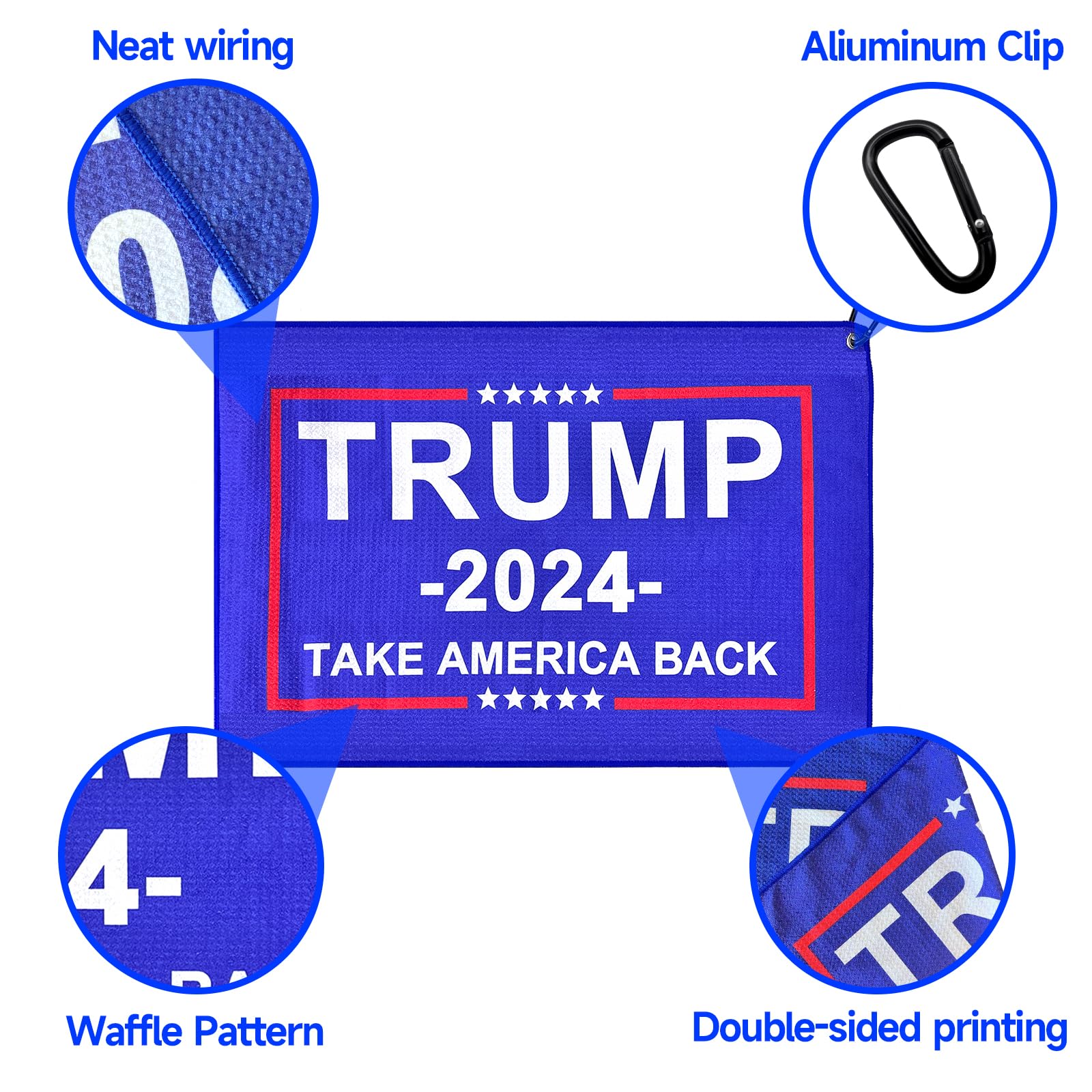 Trump 2024 Golf Towel - Premium Waffle Weave Design, Super Absorbent & Quick-Dry - Secure Clip for Golf Bag/Trolley - Perfect for Cleaning Golf Balls, Clubs & Putters - Ideal Golf Accessory for Men & Women - Great for Tournaments, Practice & Course Play