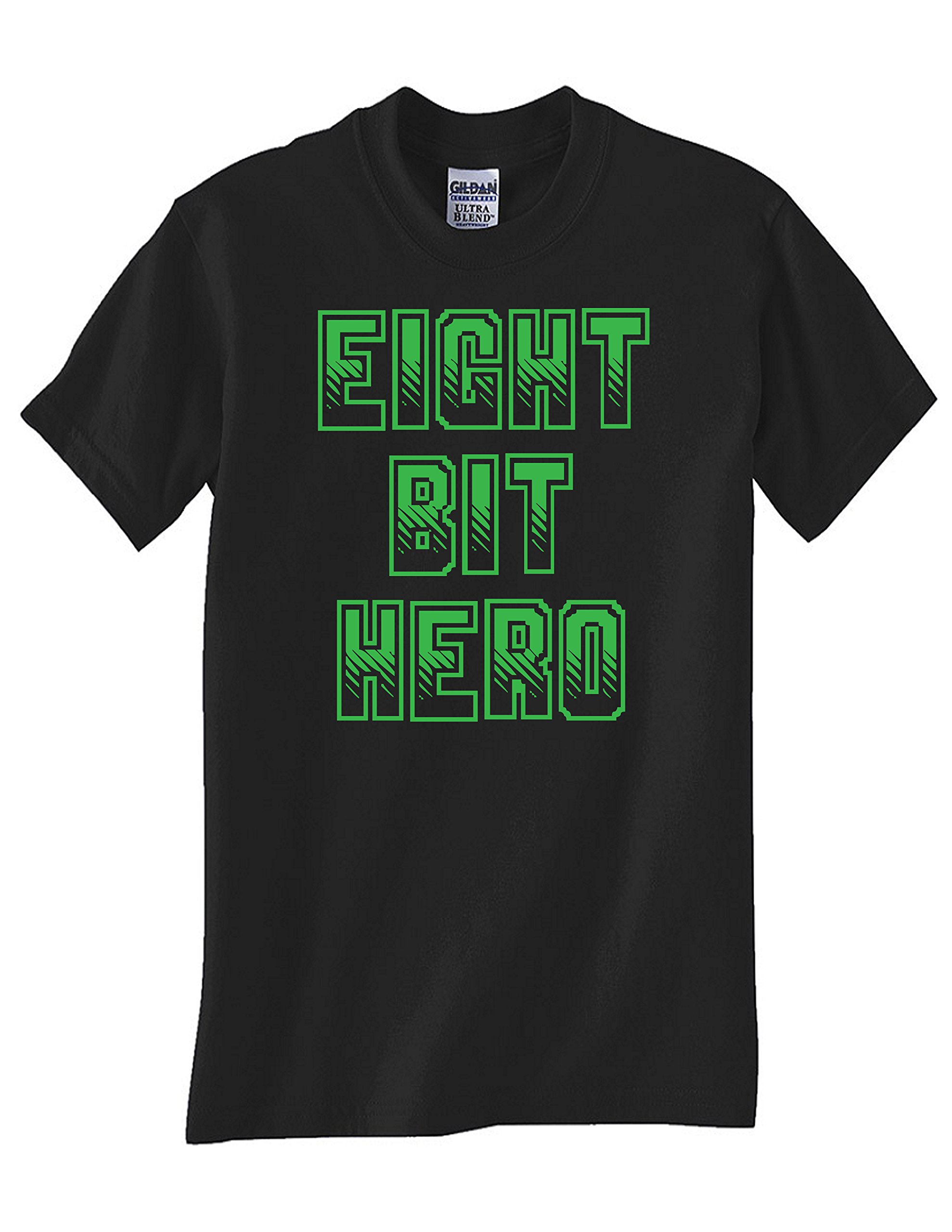 STUFF WITH ATTITUDE Eight BIT Hero Black Graphic T-Shirt - Retro Video Game Inspired Cotton Tee for Men & Women - Perfect for Gaming Events, Cosplay & Casual Wear