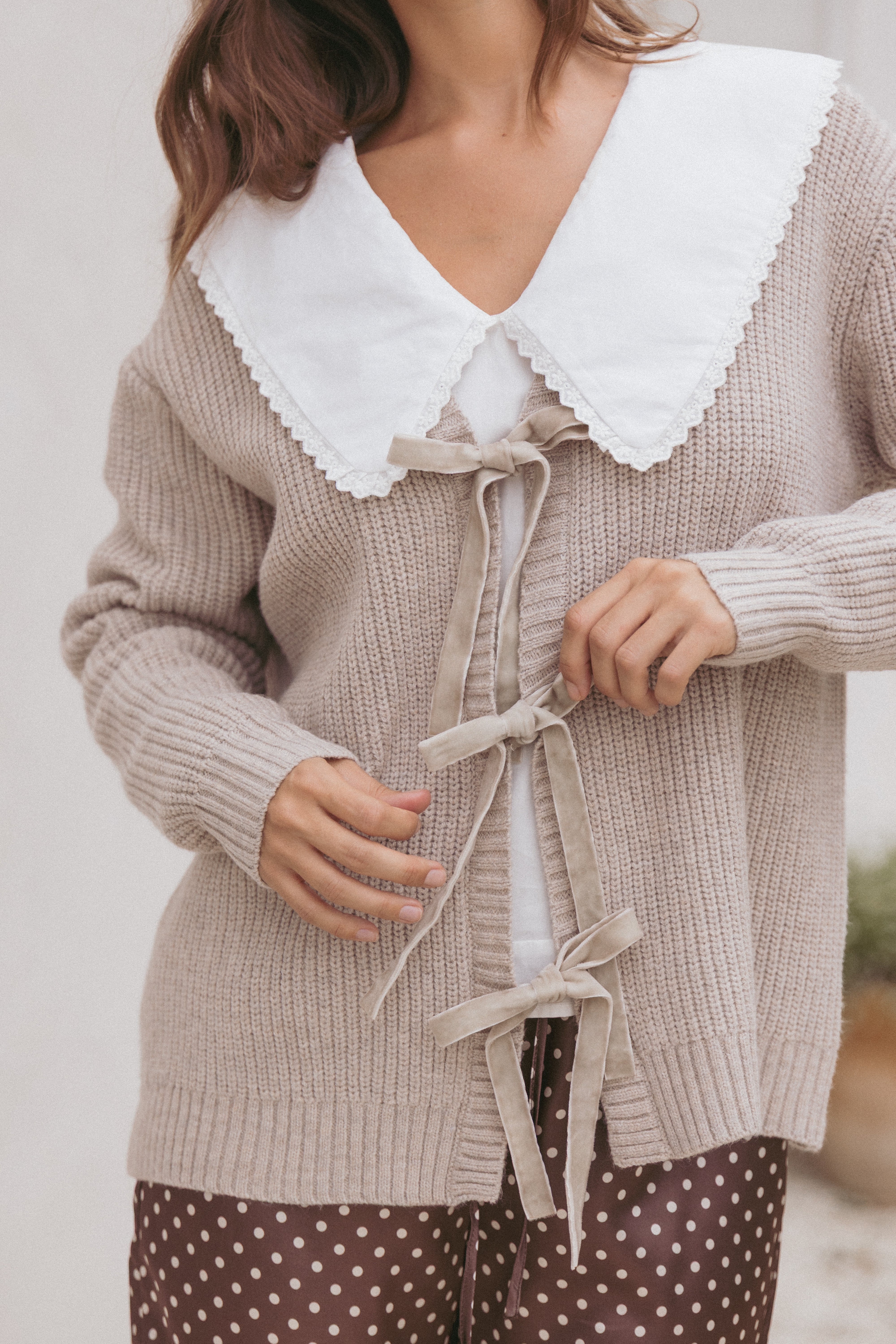 Hammond Tie Up Cardigan for Women - Soft Knit Long Sleeve Open Front Cardigan Sweater in Taupe | Perfect for Fall, Winter & Layering Outfits