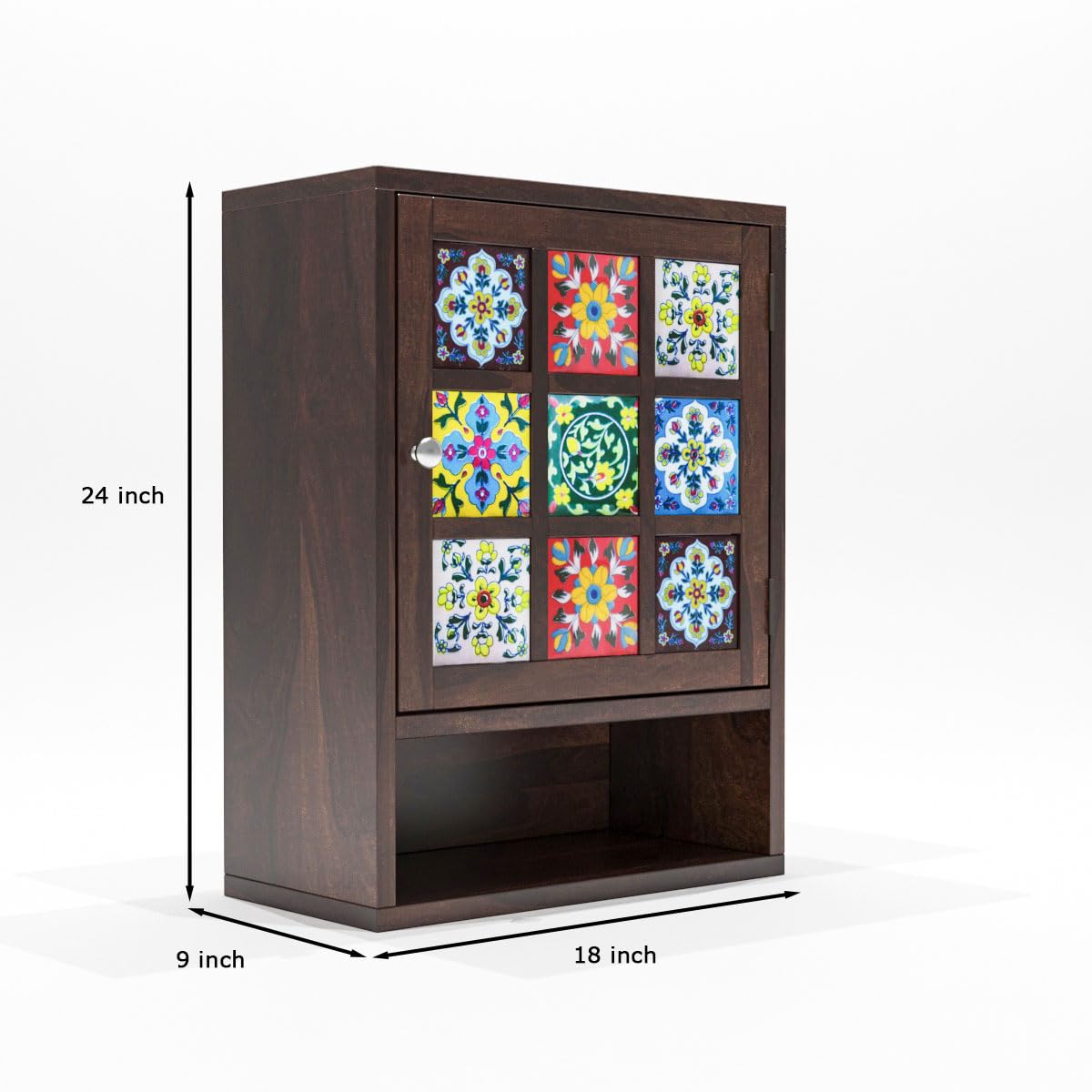 Zivanto Sheesham Wood Kitchen Cabinet - Wall Mounted Organizer with 1 Door & Shelf Storage, Walnut Finish - Perfect for Small Kitchens, Apartments, and Modern Home Decor