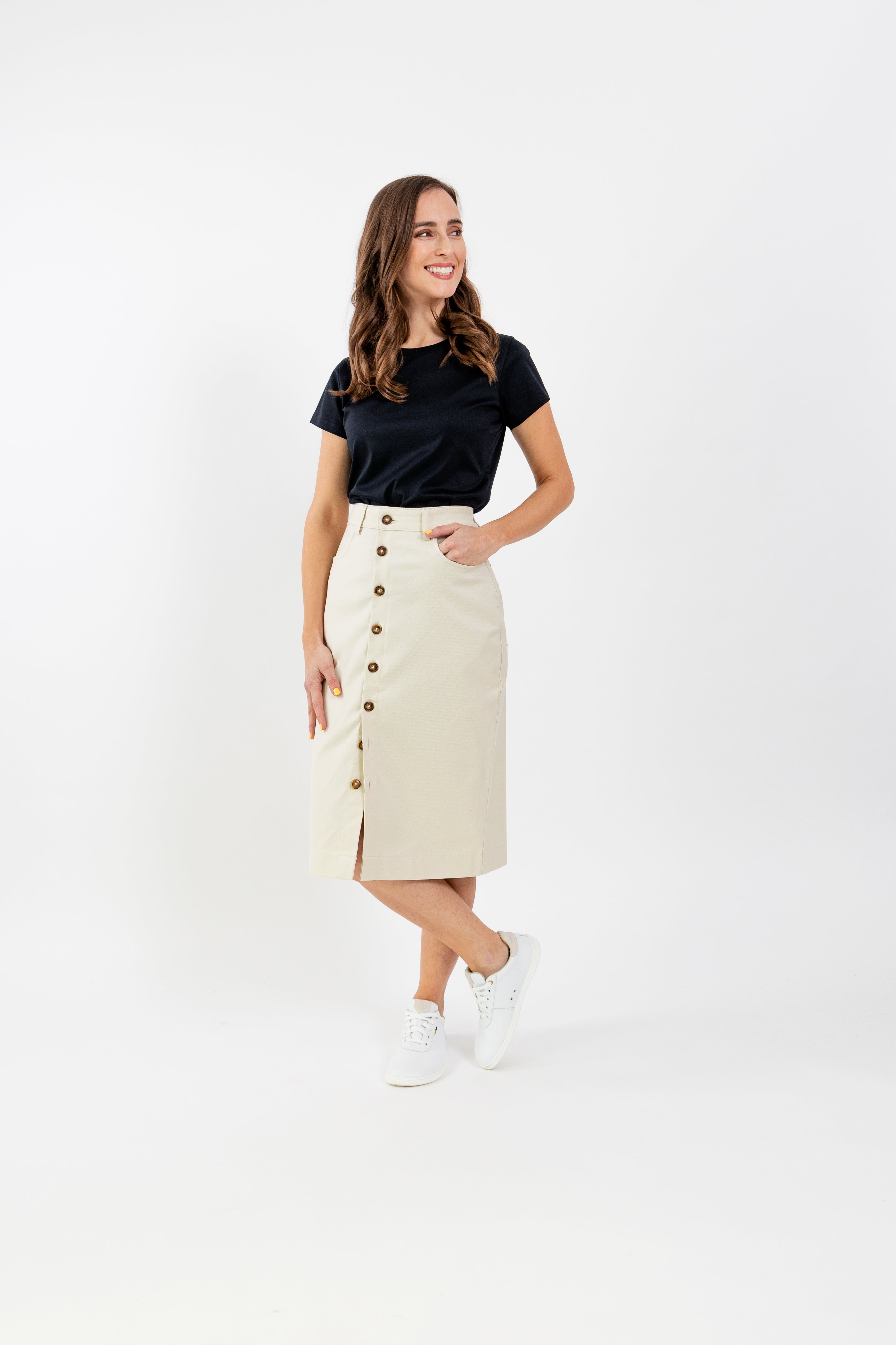 Be Lenka Essentials Women's Midi Skirt in Beige - Perfect for Office Wear, Casual Outings & Spring Fashion
