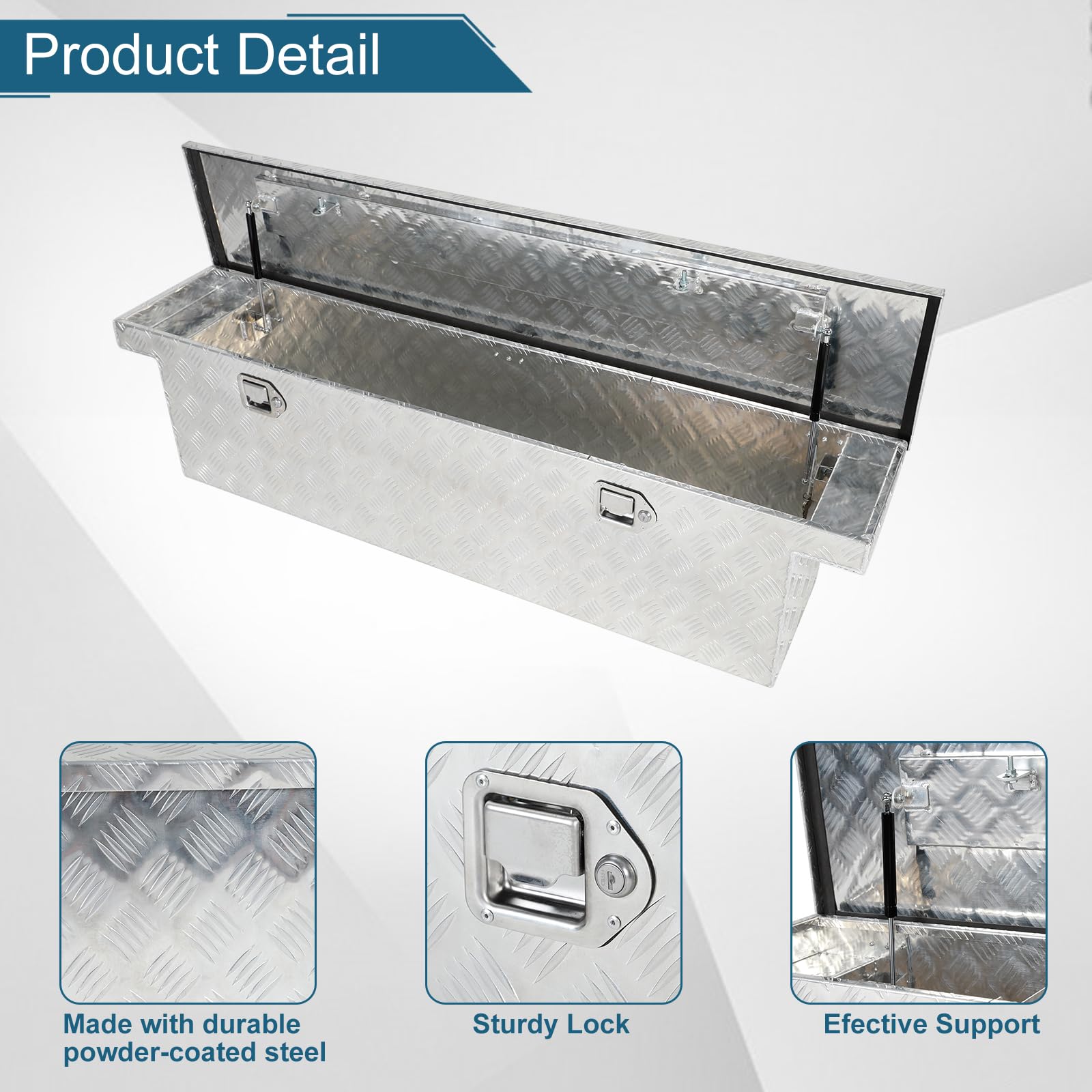 60 x 12 x 14 Inch Heavy Duty Aluminum Trailer Tongue Tool Box with 5-Bar Tread & Lock - Secure Storage for Pickup Trucks, Trailers & RV Accessories - Ideal for Organizing Tools, Equipment & Outdoor Gear