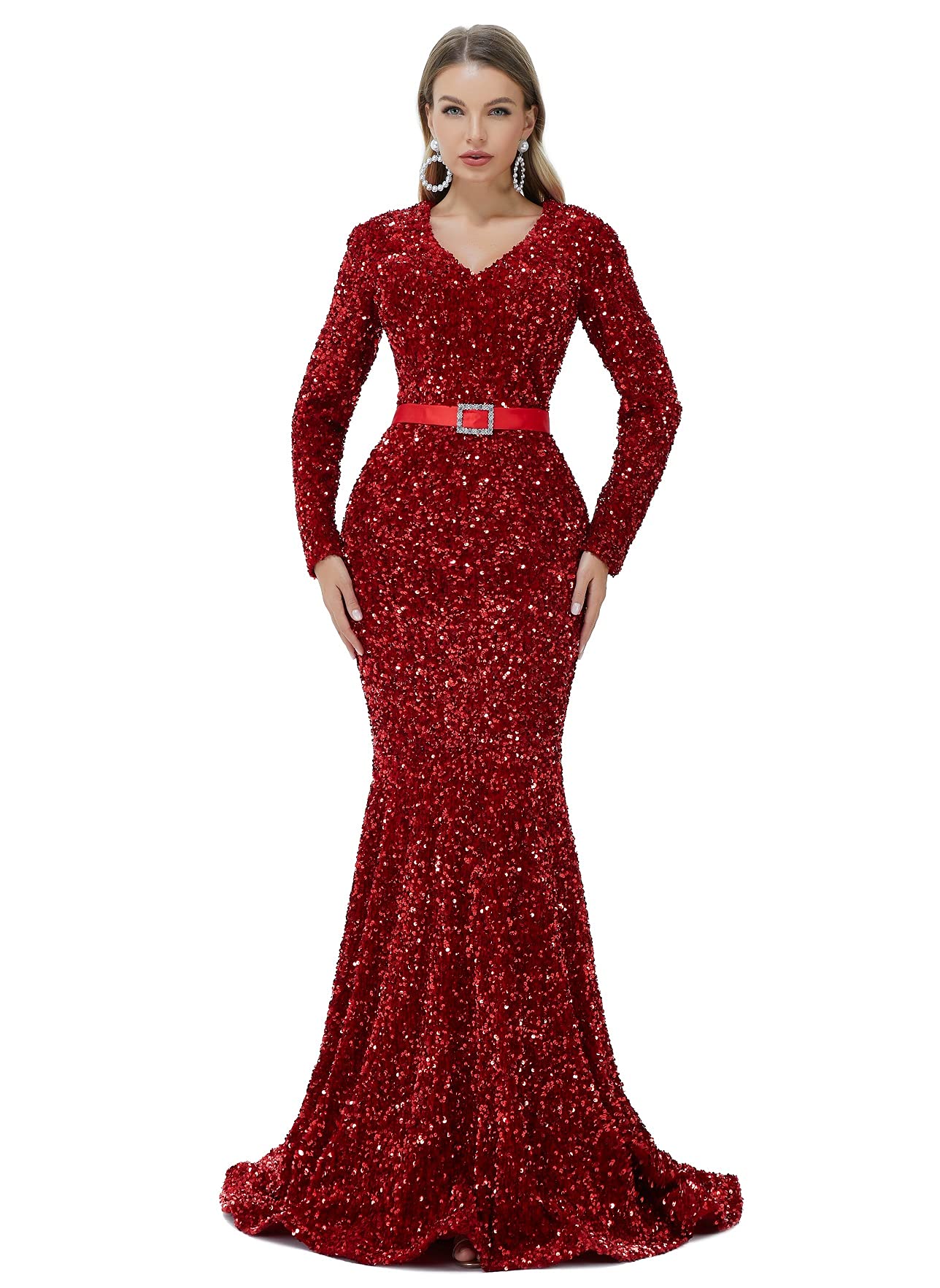 Sparkly Sequin Mermaid Evening Dress for Women - Long Sleeve Formal Gown for Prom, Party, Wedding & Bridesmaid | Elegant Night Out & Special Occasion Wear