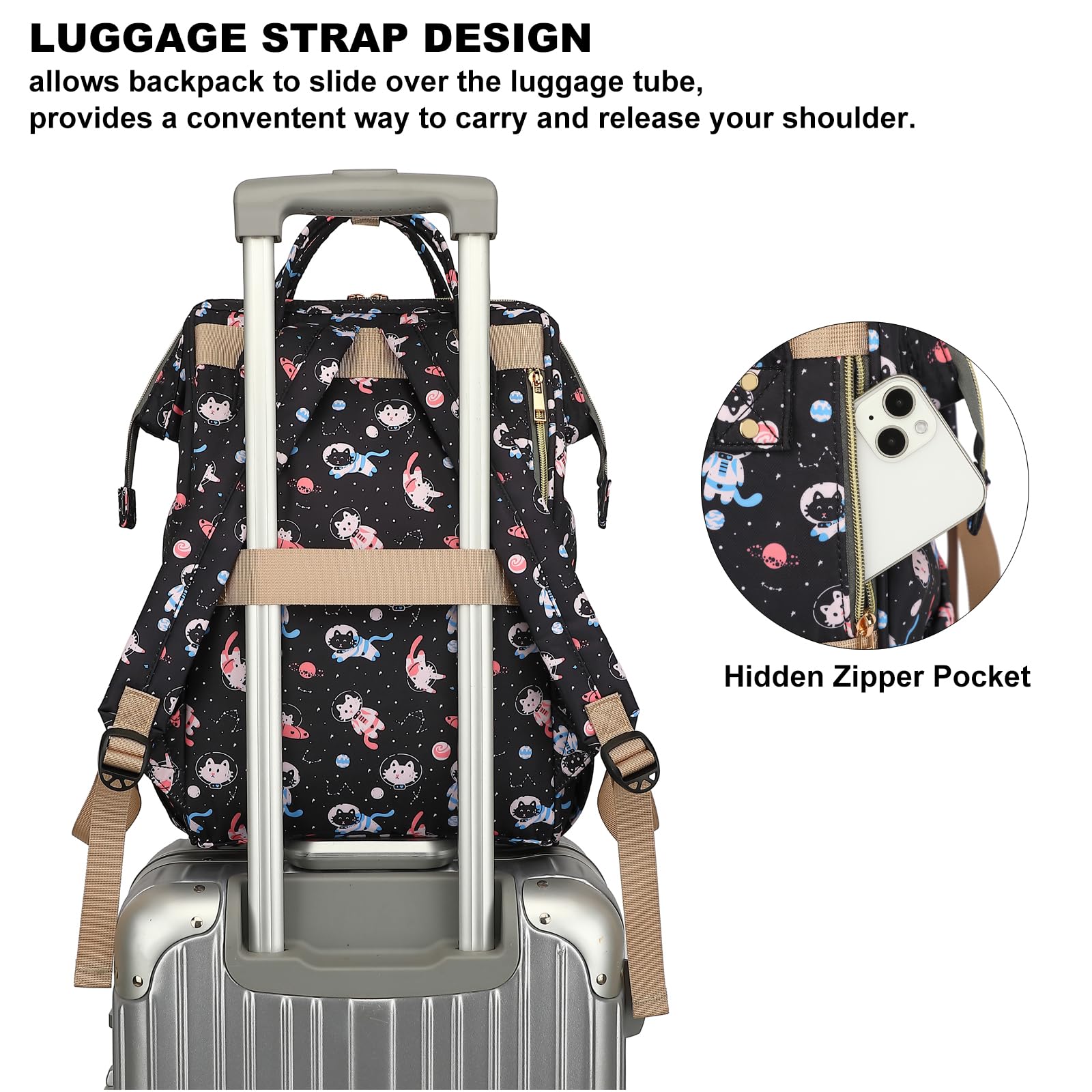 Stylish Women's Laptop Backpack - 15.6 Inch Waterproof College Bookbag for School, Work & Business Travel - Durable Computer Backpack with USB Charging Port (Cat Print Design) - Perfect for Commuting, Campus Life & Business Trips